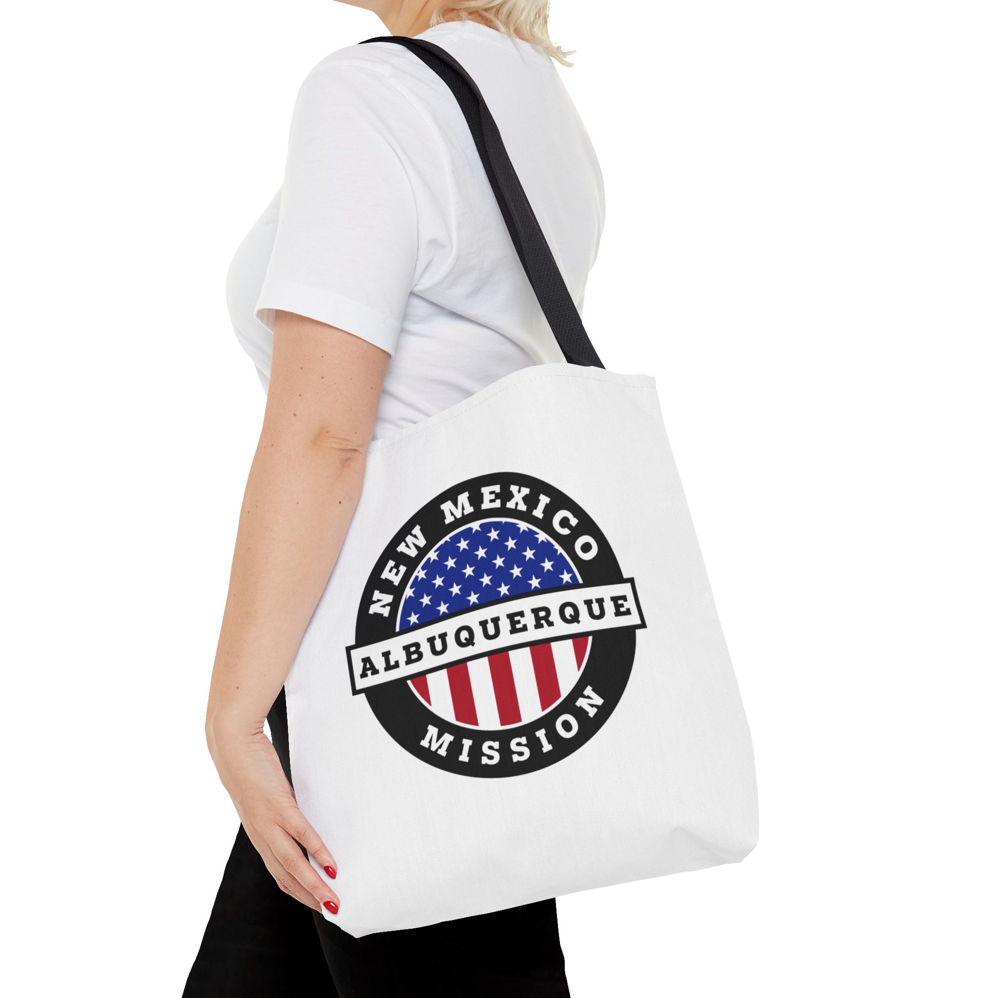 New Mexico Albuquerque Mission USA Flag Logo Tote Bag White - Mission Wishlist - LDS Missionary Gift Store