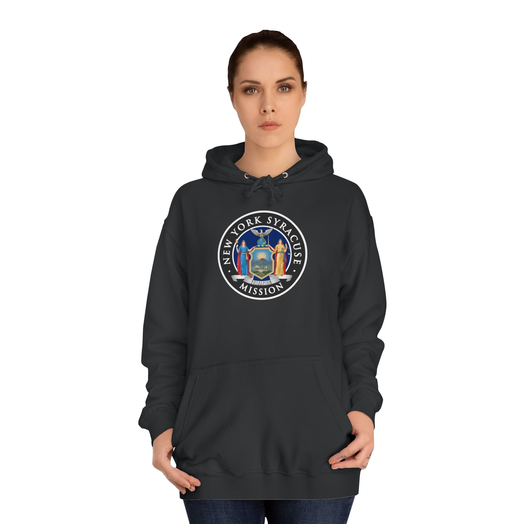 New York Syracuse Mission State Flag Logo (Black Border) College Hoodie - Mission Wishlist - LDS Missionary Gift Store