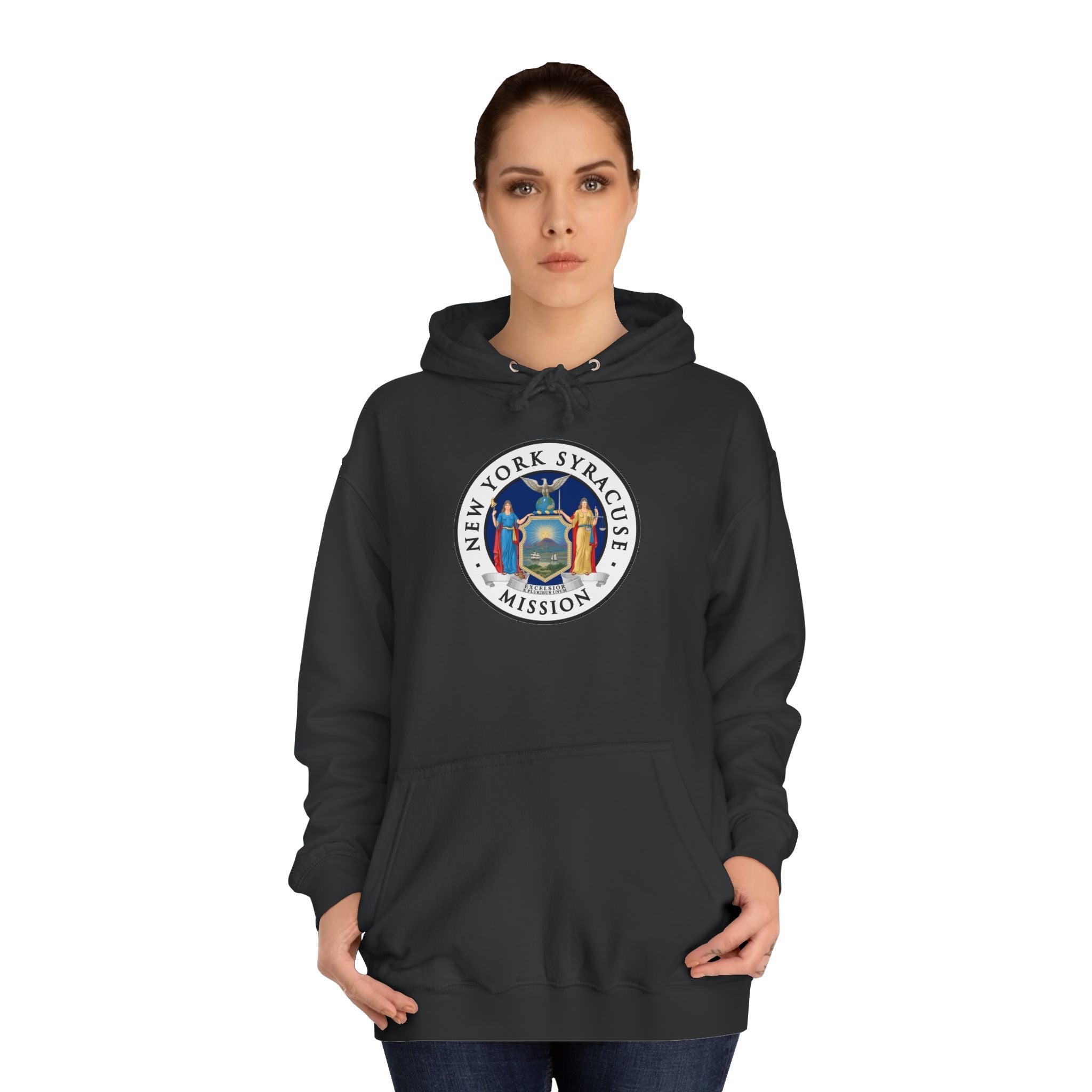 New York Syracuse Mission State Flag Logo (White Border) College Hoodie - Mission Wishlist - LDS Missionary Gift Store