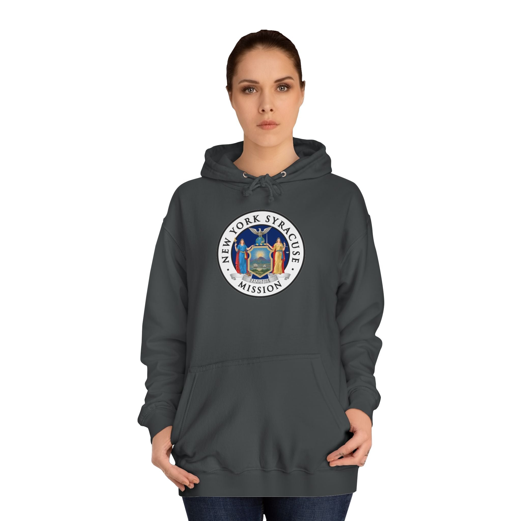 New York Syracuse Mission State Flag Logo (White Border) College Hoodie - Mission Wishlist - LDS Missionary Gift Store