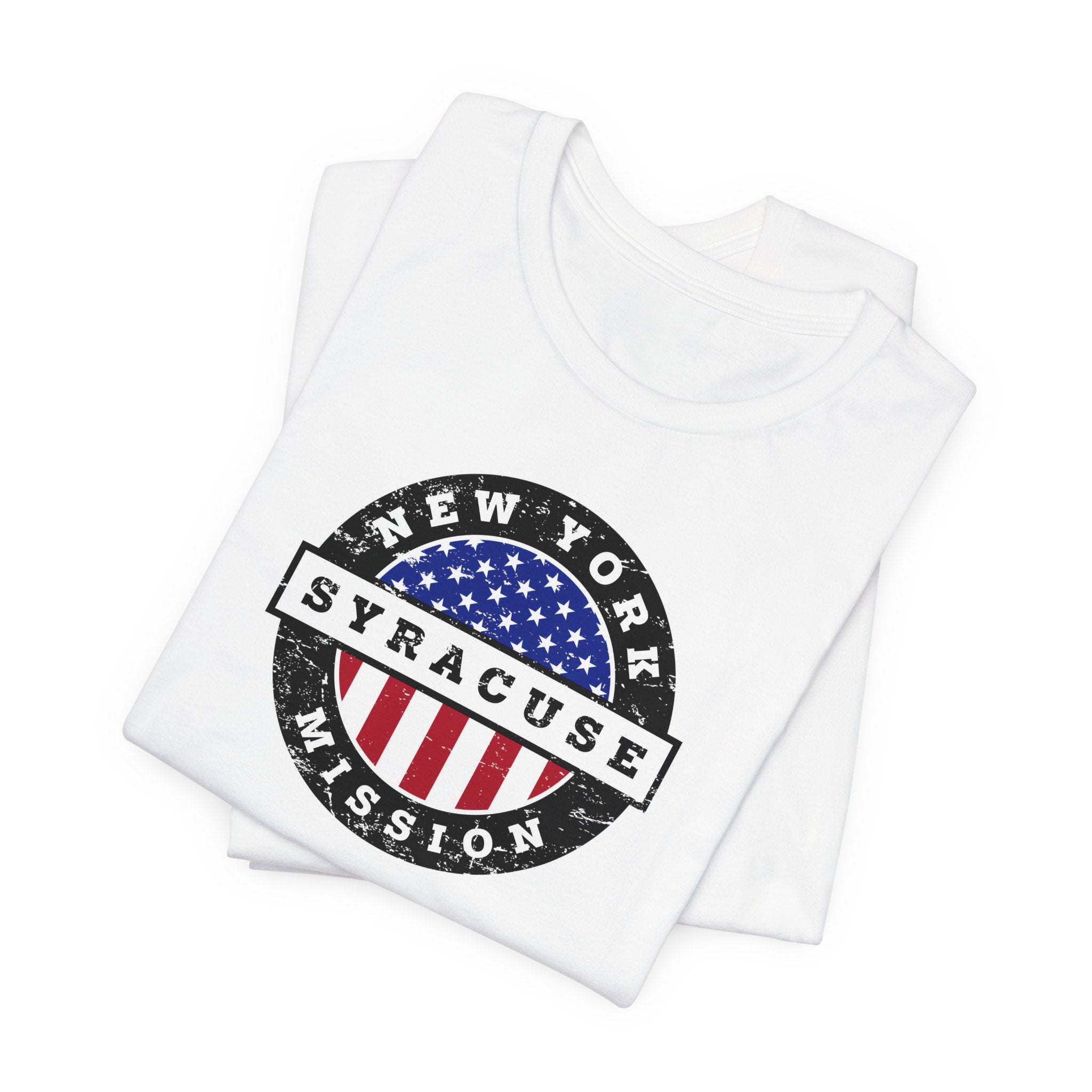 New York Syracuse Mission Vintage Circular USA Flag T-Shirt - Latter-Day Saint LDS Missionary Gift - Book of Mormon