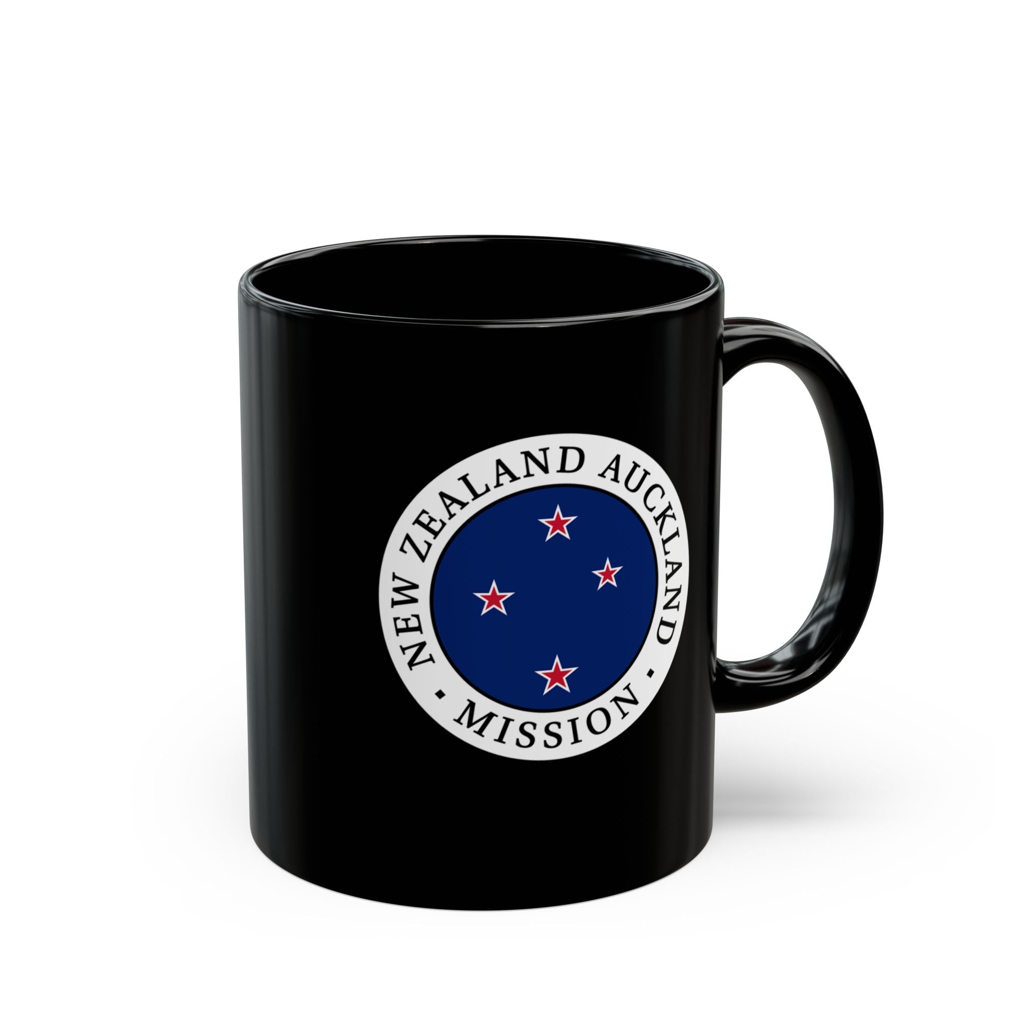 New Zealand Auckland Mission Circular Flag Black Ceramic Mug - Latter-Day Saint LDS Missionary Gift - Book of Mormon