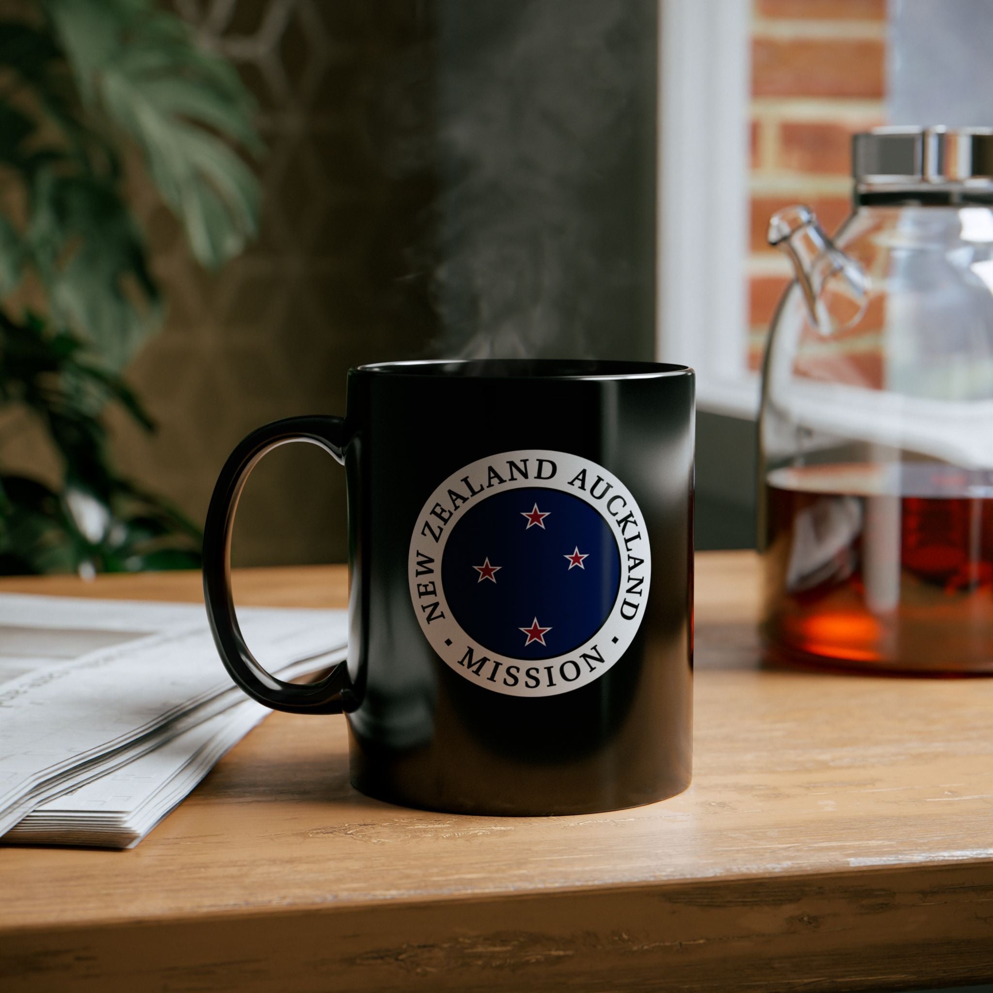 New Zealand Auckland Mission Circular Flag Black Ceramic Mug - Latter-Day Saint LDS Missionary Gift - Book of Mormon