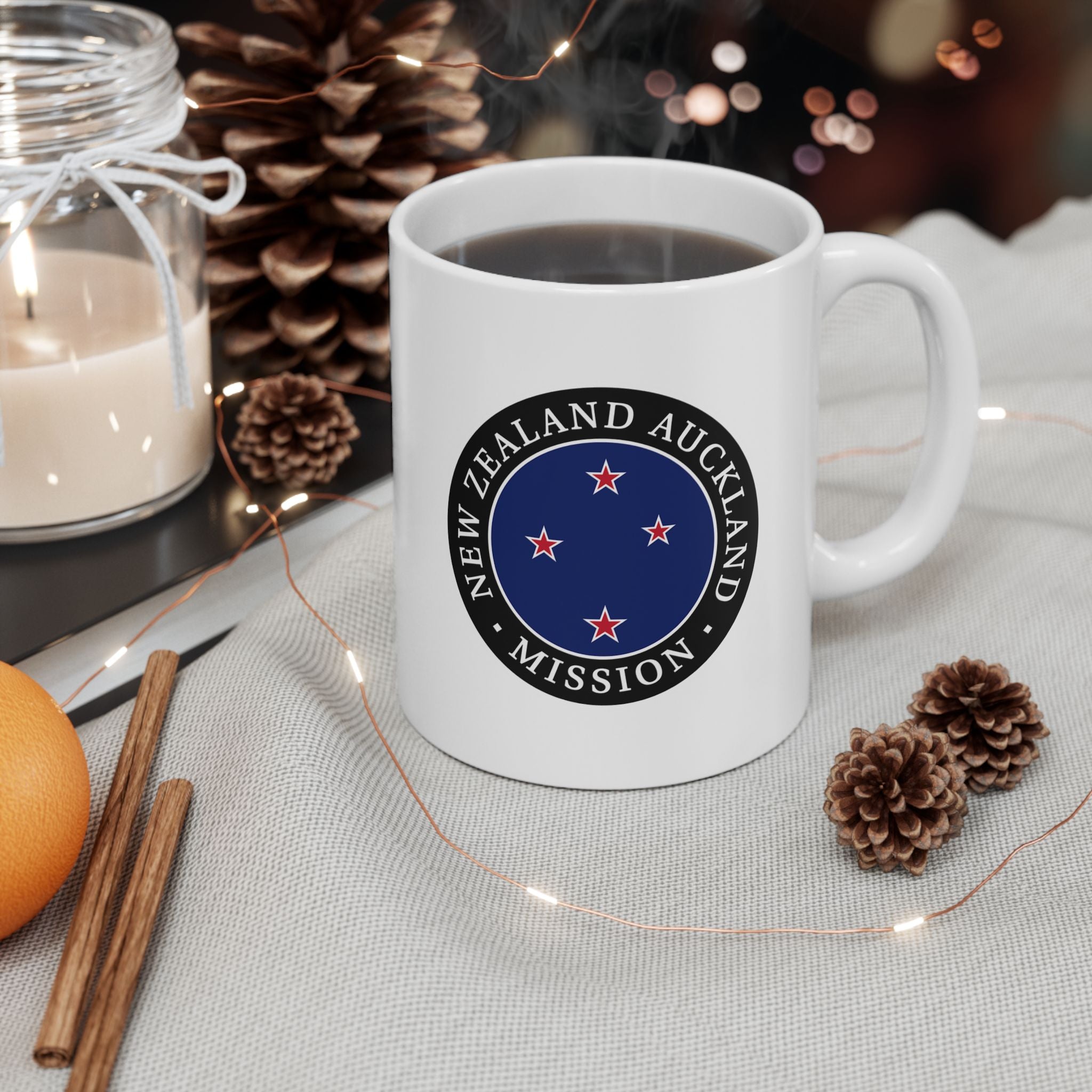 New Zealand Auckland Mission Circular Flag White Ceramic Mug - Latter-Day Saint LDS Missionary Gift - Book of Mormon