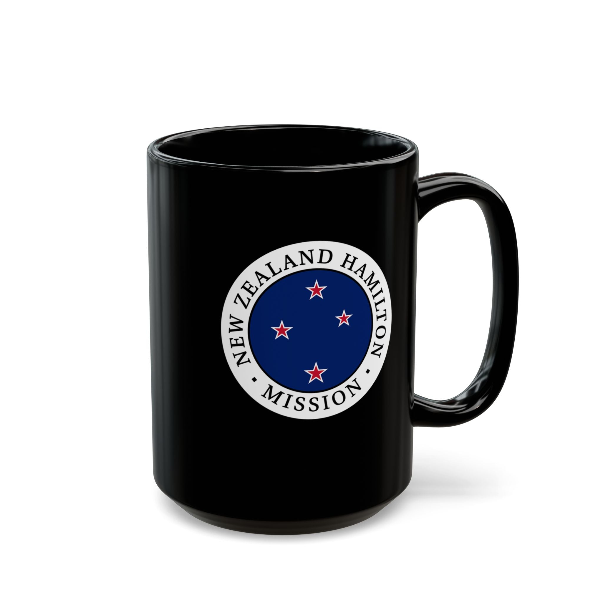 New Zealand Hamilton Mission Circular Flag Black Ceramic Mug - Mission Wishlist - LDS Missionary Gift Store
