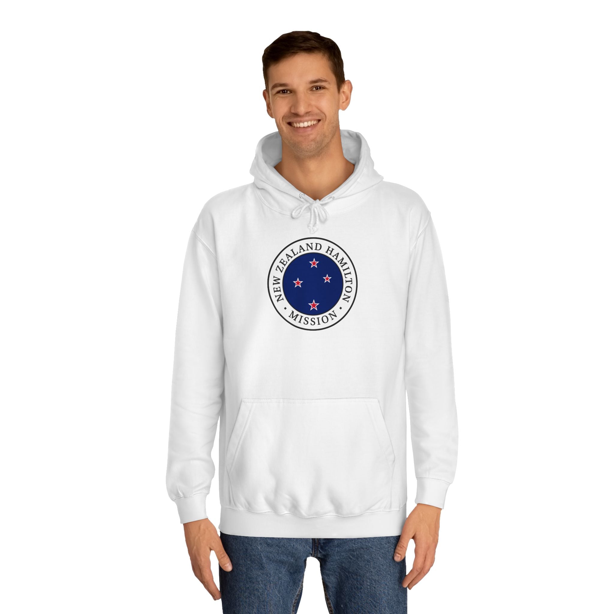 New Zealand Hamilton Mission Flag Logo (White Border) College Hoodie - Latter-Day Saint LDS Missionary Gift - Book of Mormon