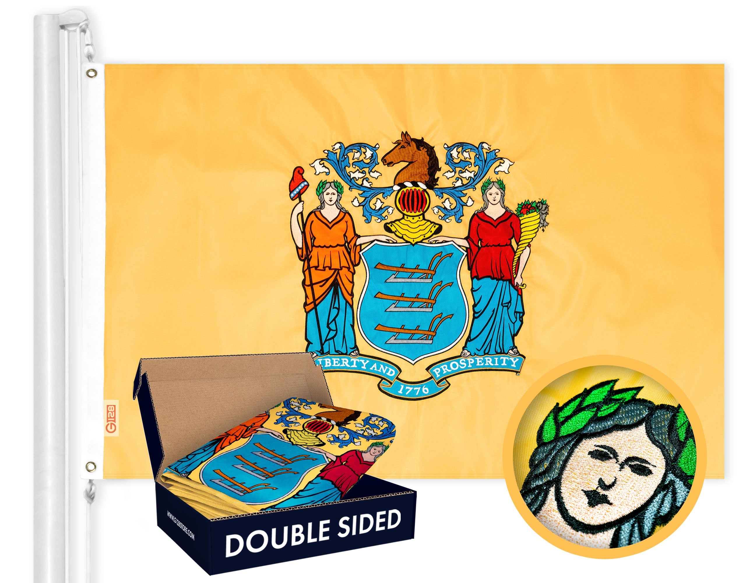 New Jersey State Flag 210D Embroidered Polyester 3x5 Ft - Double Sided 3ply