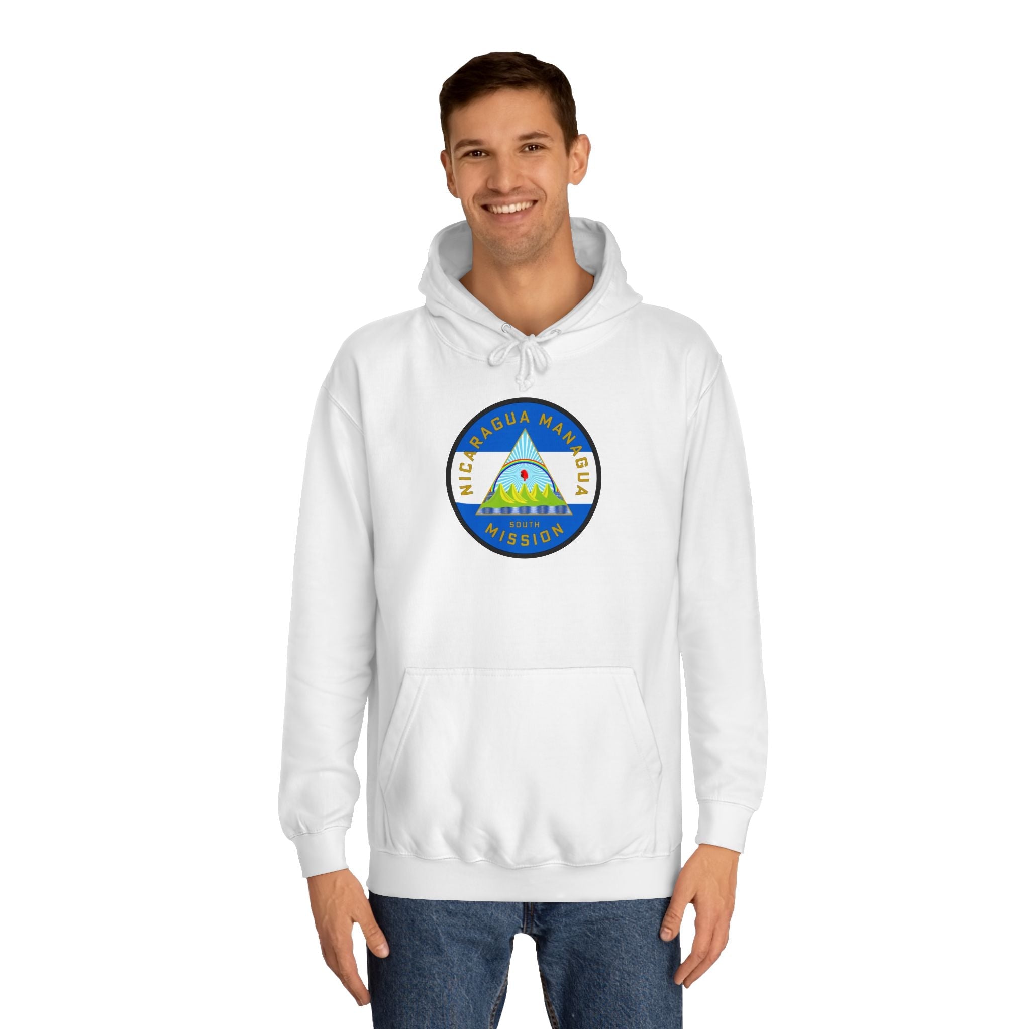 Nicaragua Managua South Mission Flag Logo (White Border) College Hoodie - Mission Wishlist - LDS Missionary Gift Store