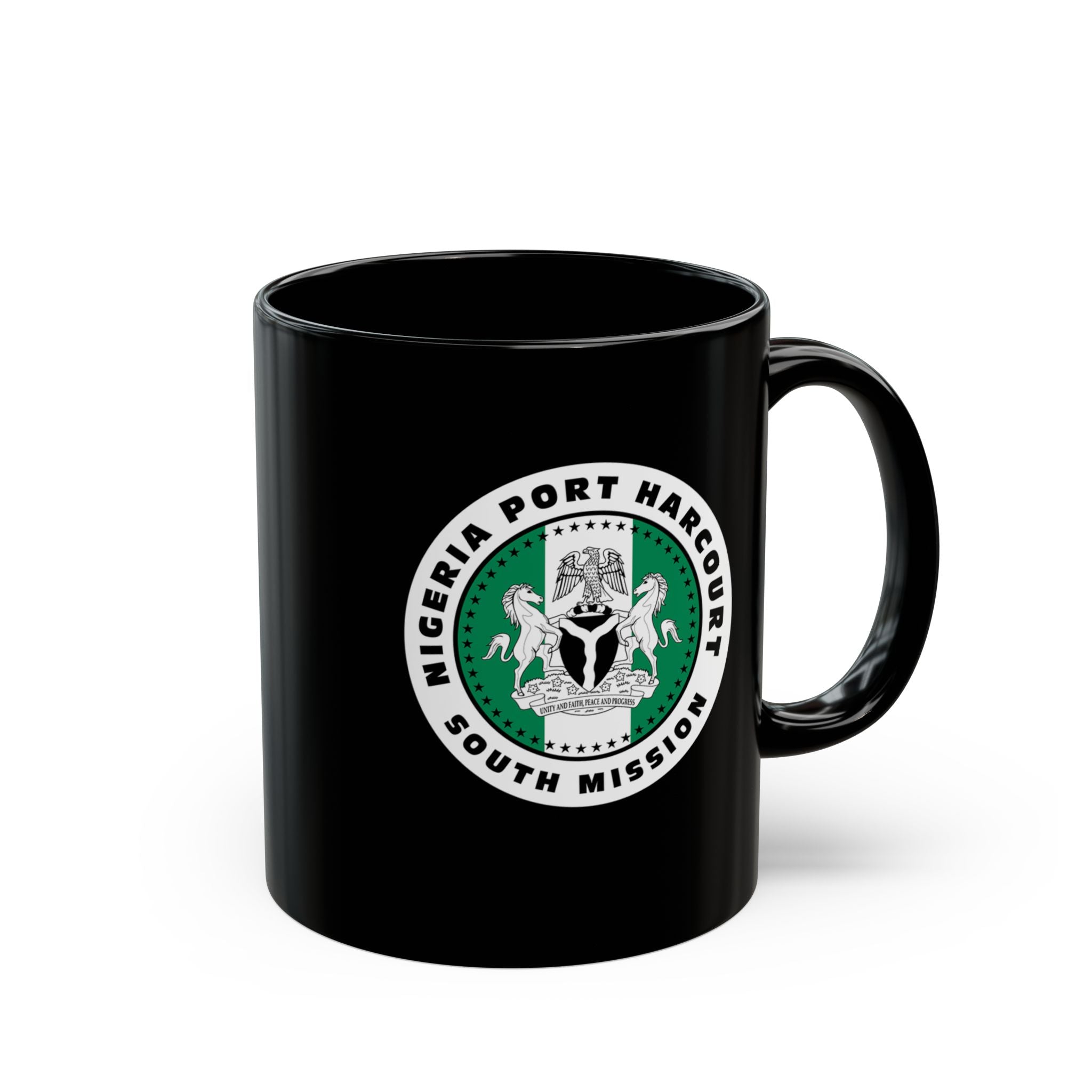 Nigeria Port Harcourt South Mission Circular Flag Black Ceramic Mug - Mission Wishlist - LDS Missionary Gift Store