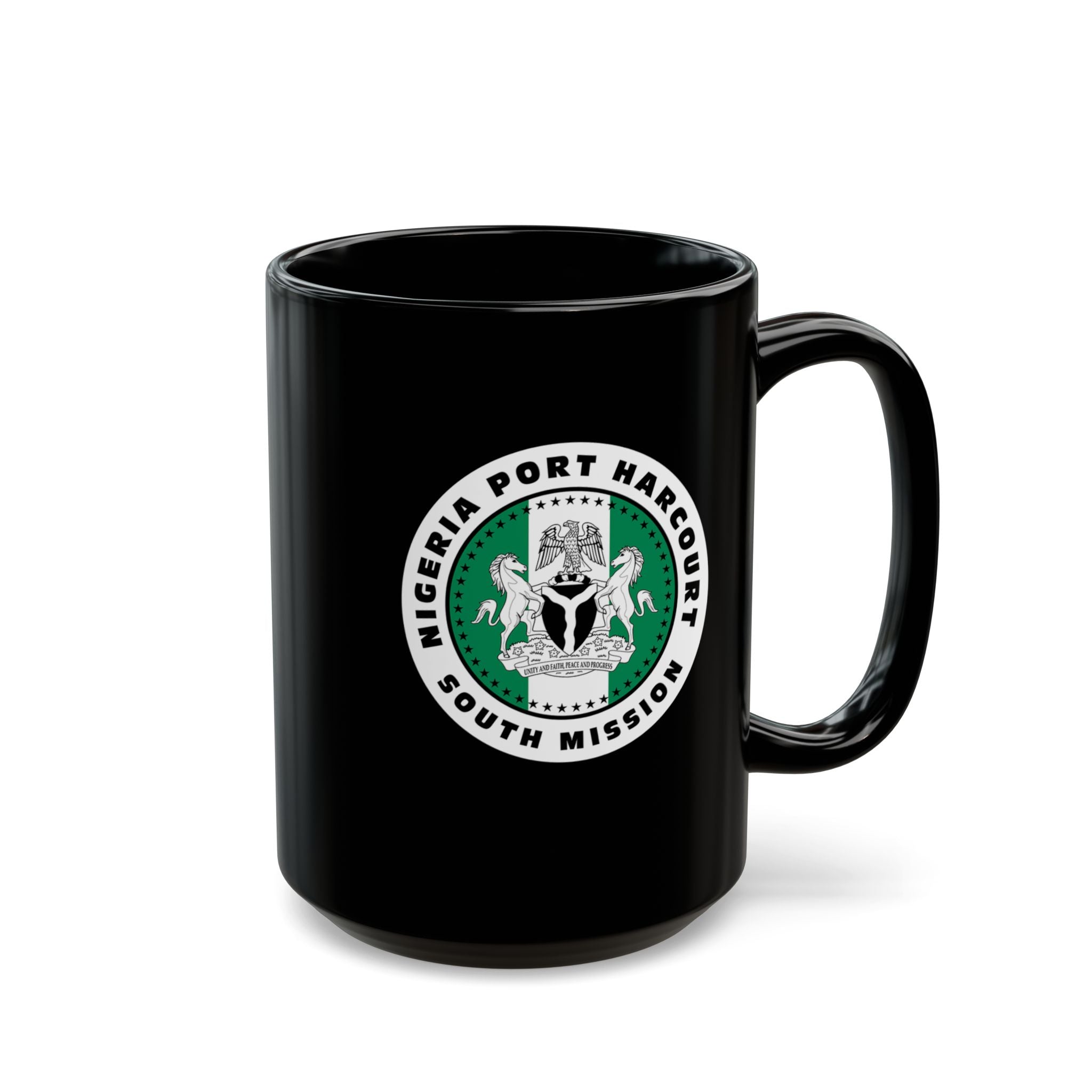Nigeria Port Harcourt South Mission Circular Flag Black Ceramic Mug - Mission Wishlist - LDS Missionary Gift Store