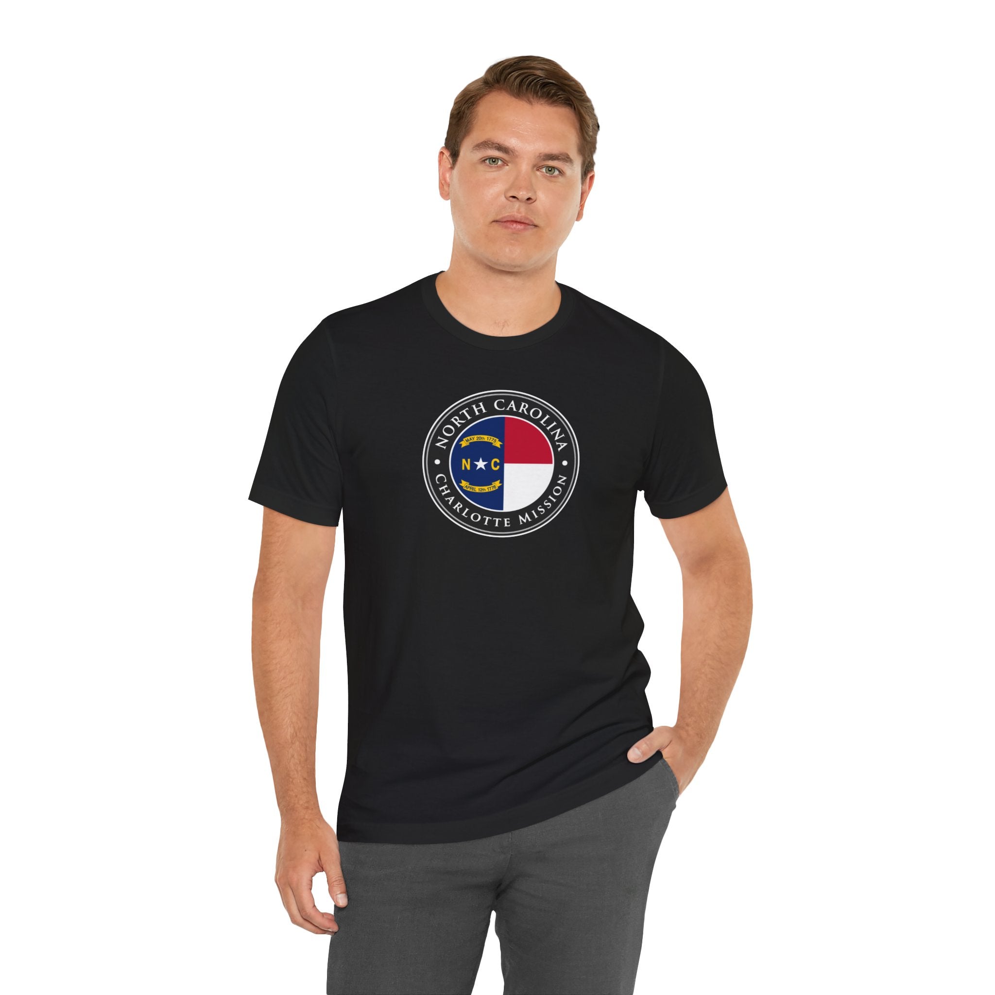 North Carolina Charlotte Mission State Flag Logo (Black Border) T-shirt - Mission Wishlist - LDS Missionary Gift Store