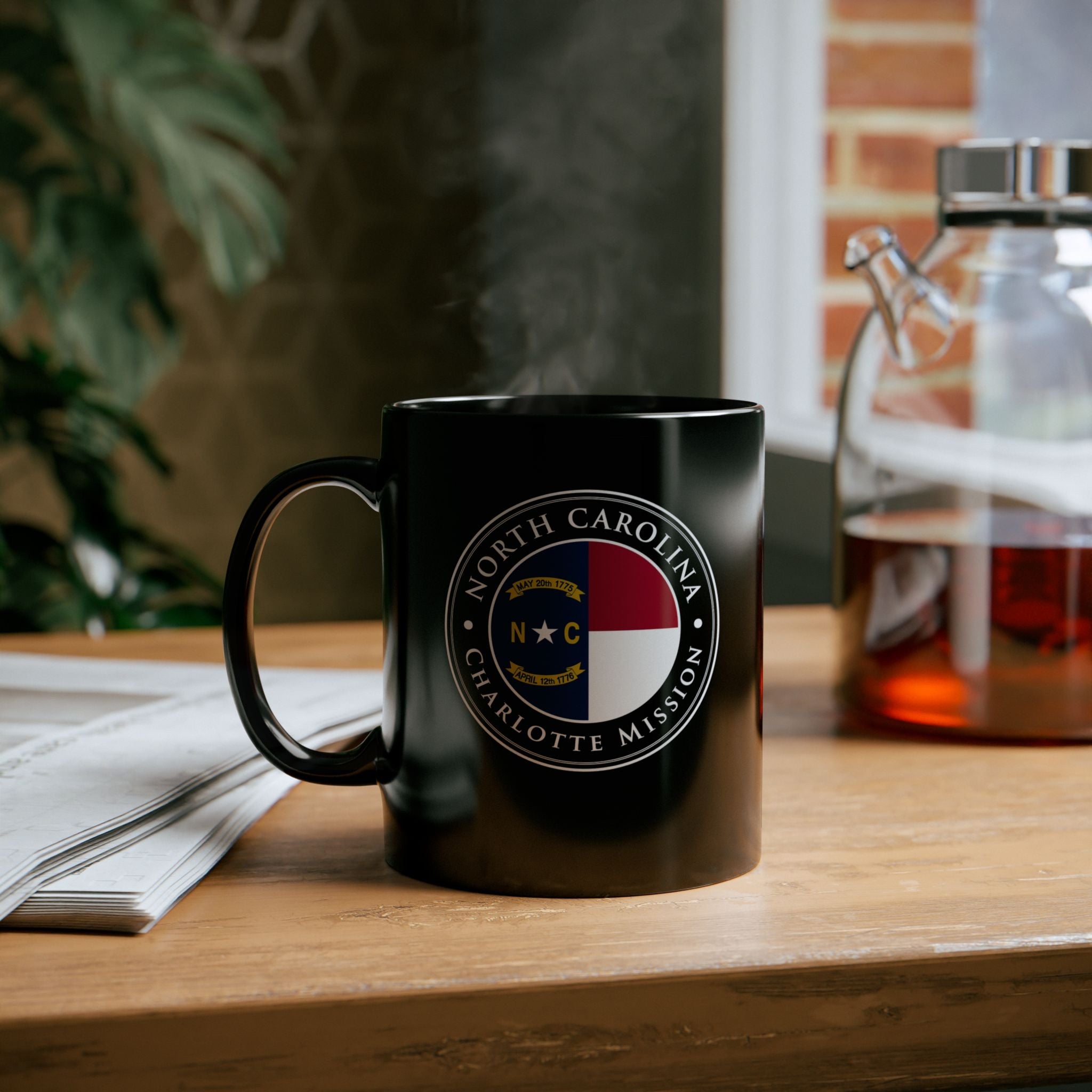 North Carolina Charlotte Mission State Flag Logo Ceramic Mug Black Name - Latter-Day Saint LDS Missionary Gift - Book of Mormon
