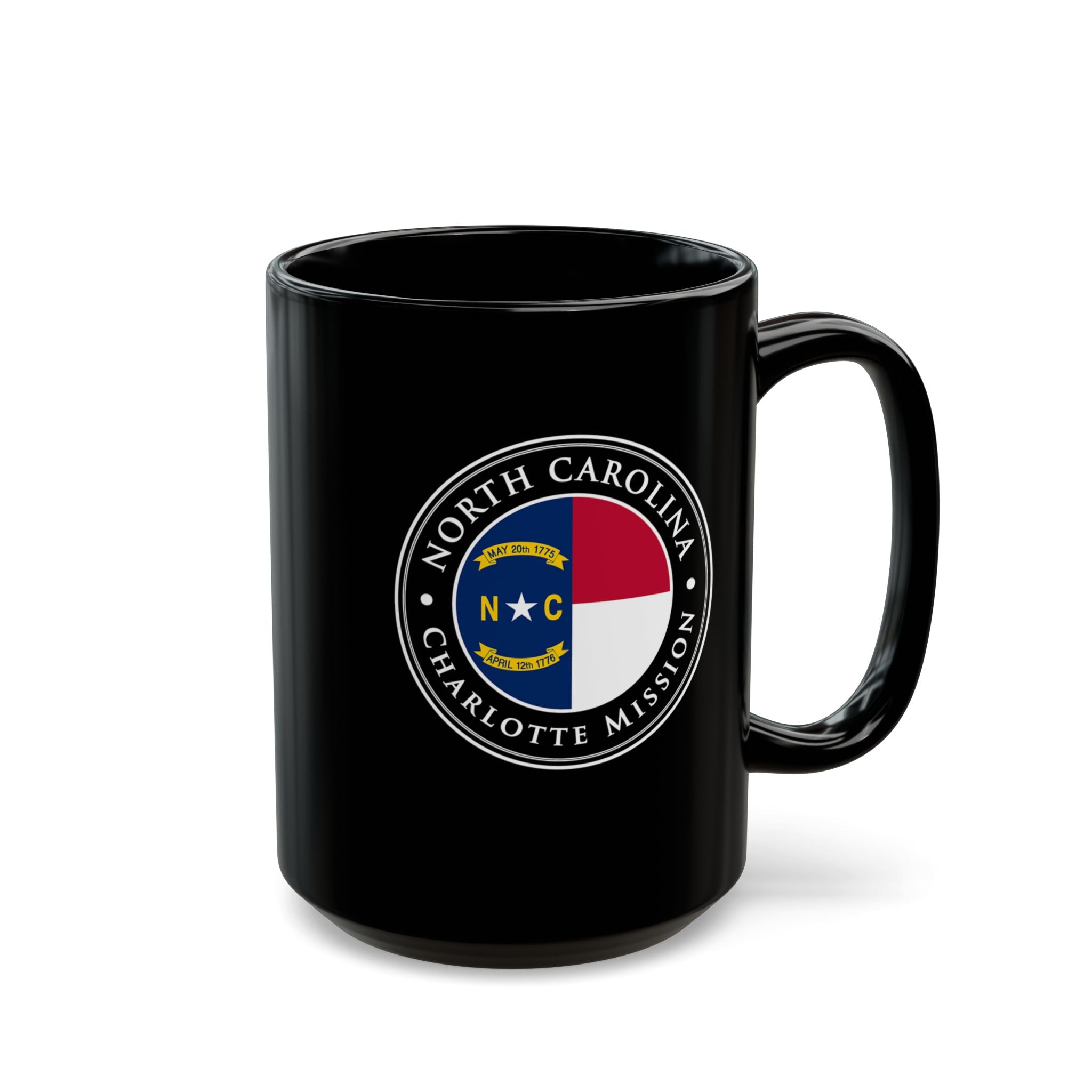 North Carolina Charlotte Mission State Flag Logo Ceramic Mug Black Name - Latter-Day Saint LDS Missionary Gift - Book of Mormon