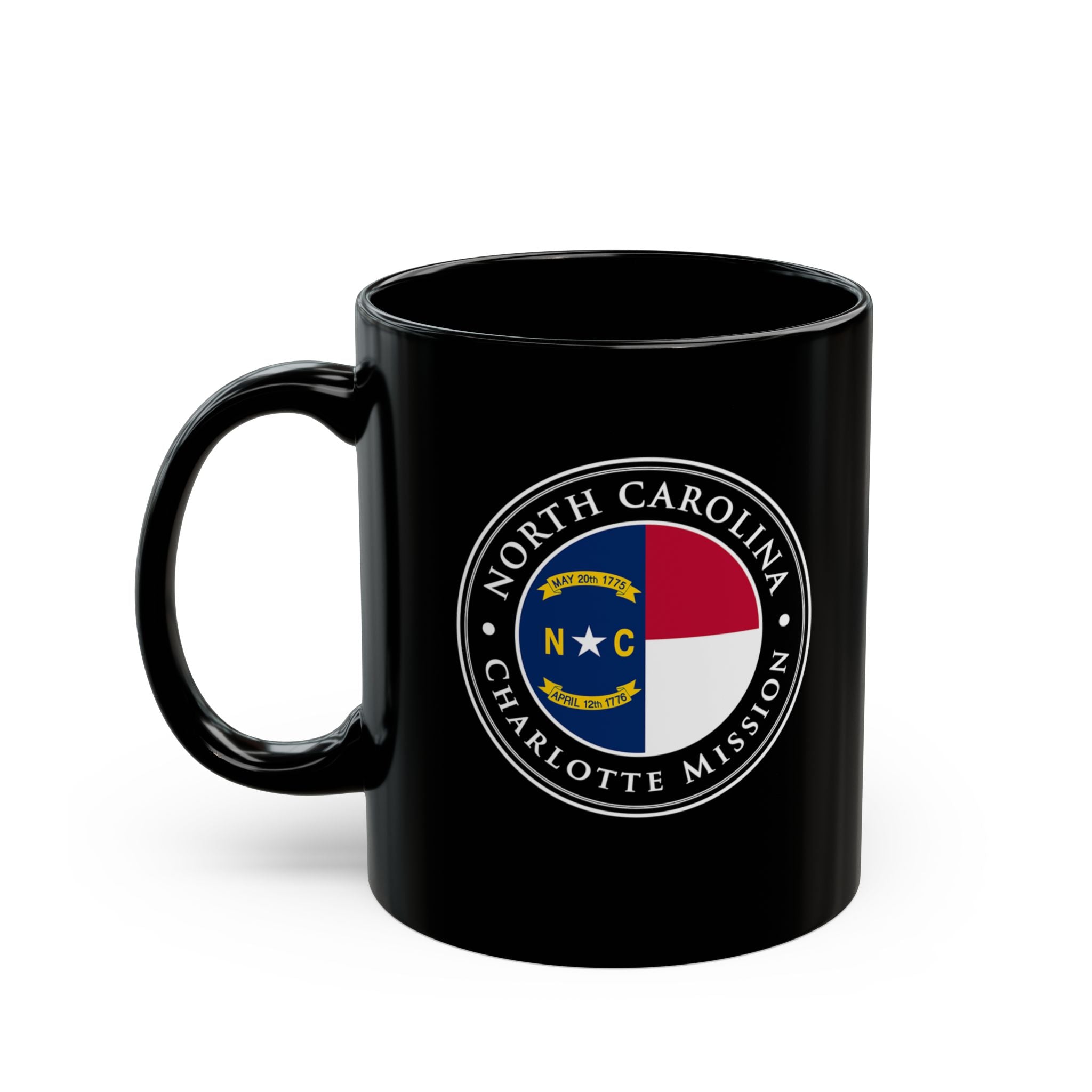 North Carolina Charlotte Mission State Flag Logo Ceramic Mug Black Name - Latter-Day Saint LDS Missionary Gift - Book of Mormon