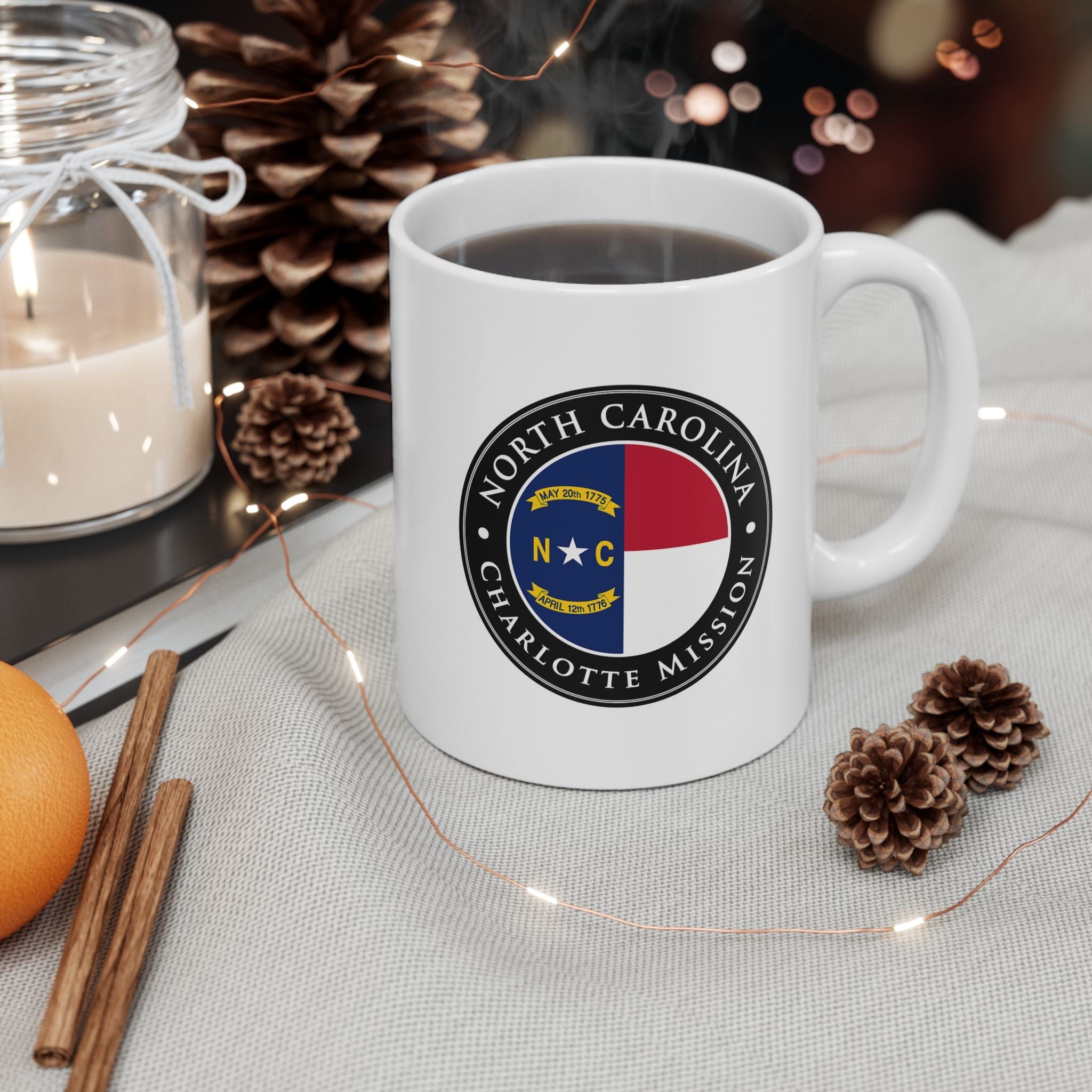 North Carolina Charlotte Mission State Flag Logo Ceramic Mug White Name - Latter-Day Saint LDS Missionary Gift - Book of Mormon