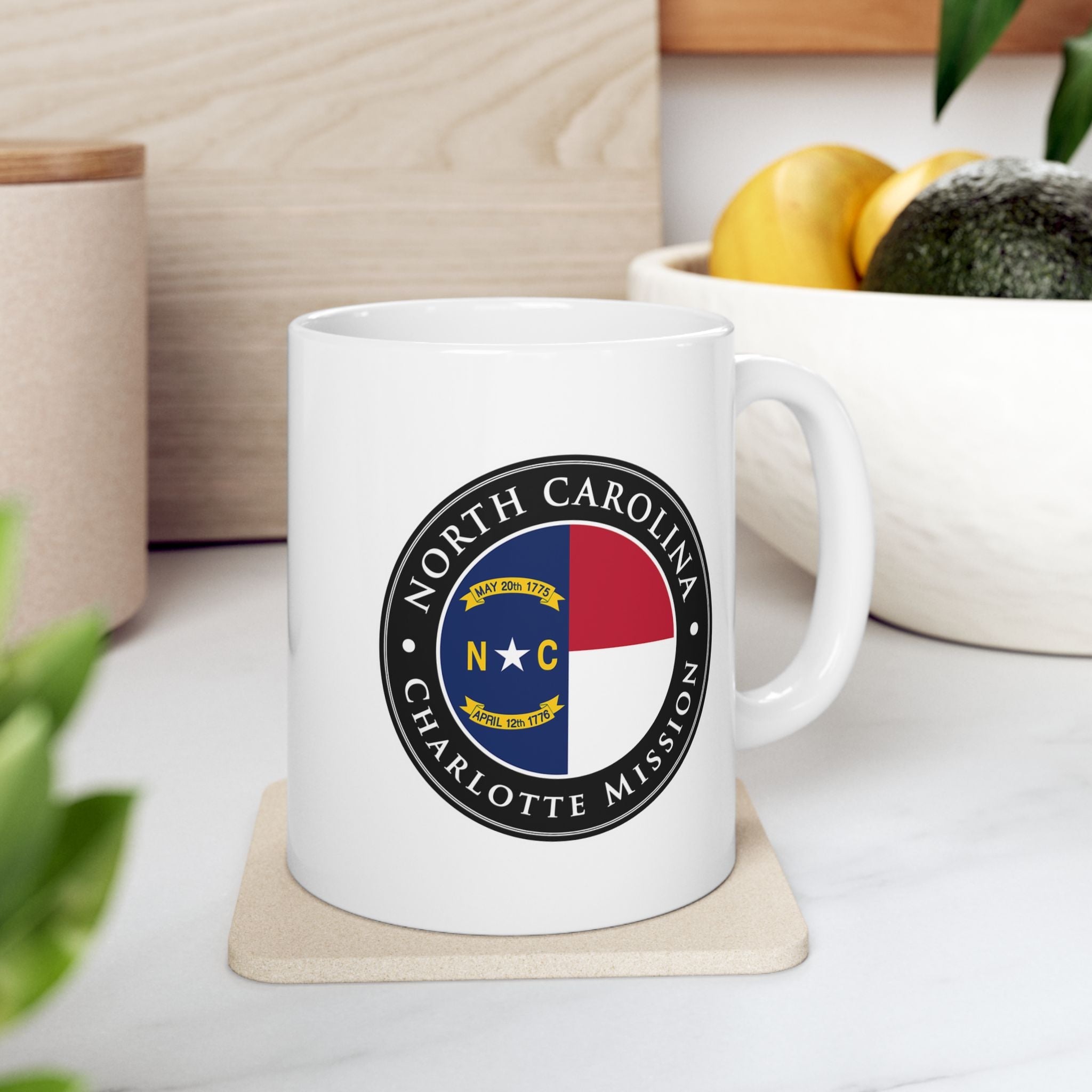 North Carolina Charlotte Mission State Flag Logo Ceramic Mug White Name - Latter-Day Saint LDS Missionary Gift - Book of Mormon