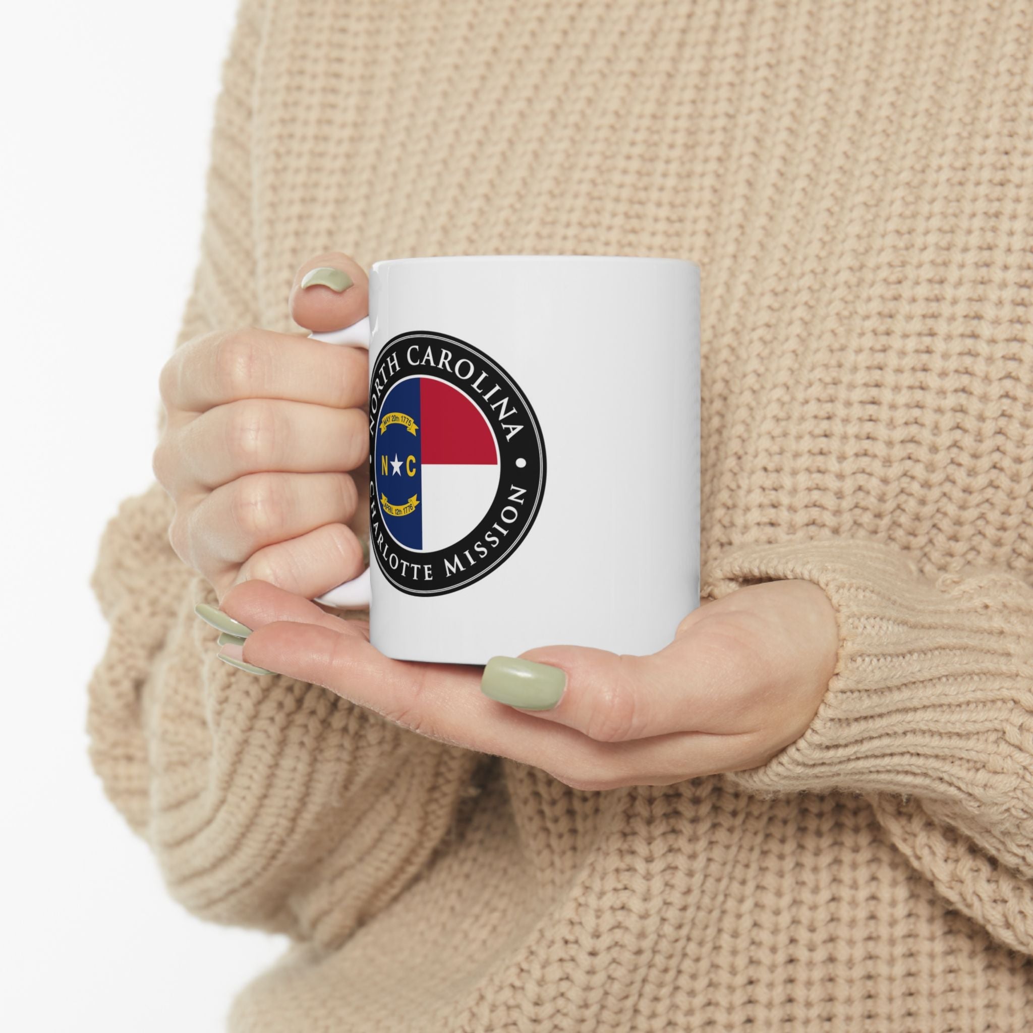 North Carolina Charlotte Mission State Flag Logo Ceramic Mug White Name - Latter-Day Saint LDS Missionary Gift - Book of Mormon