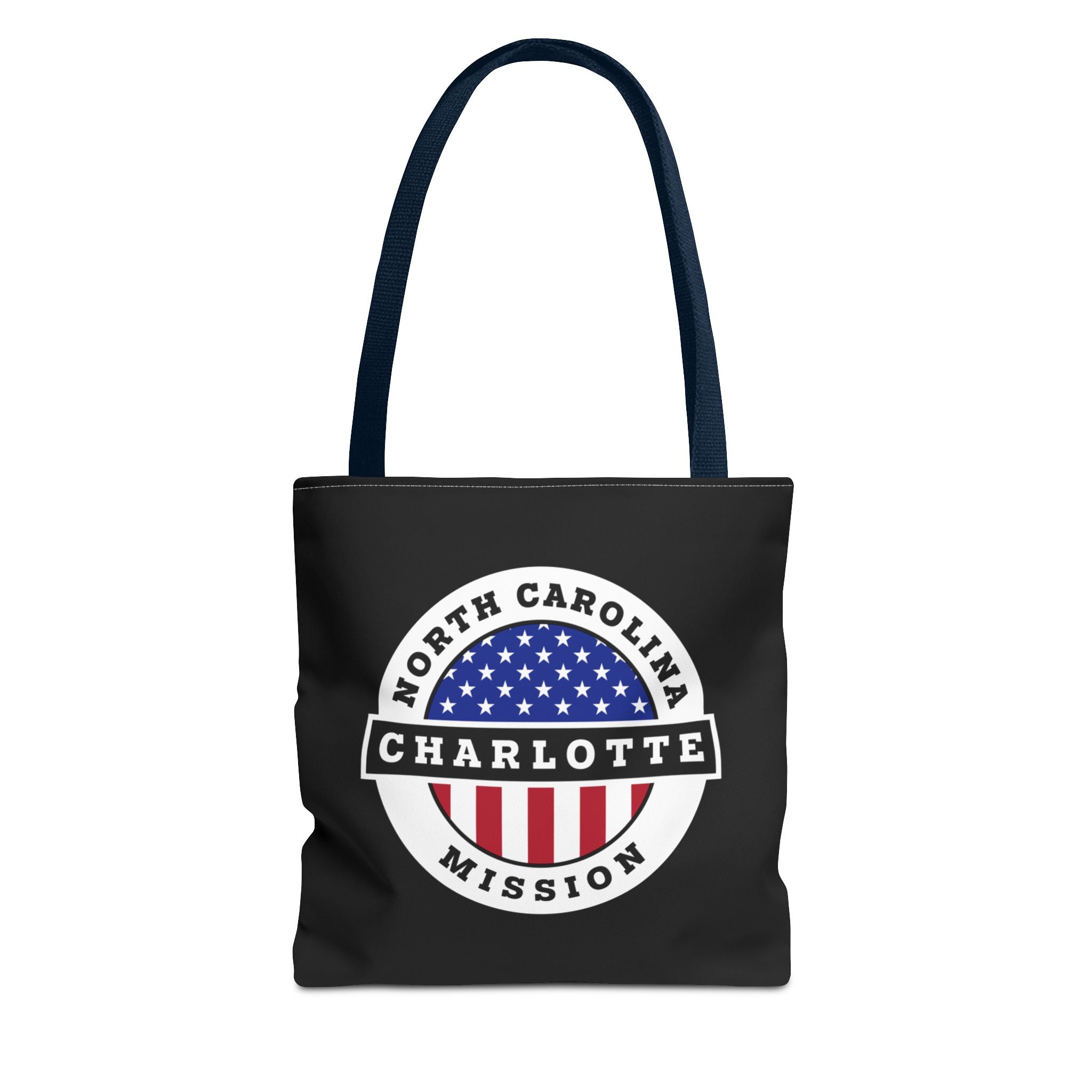North Carolina Charlotte Mission USA Flag Logo Tote Bag Black - Latter-Day Saint LDS Missionary Gift - Book of Mormon