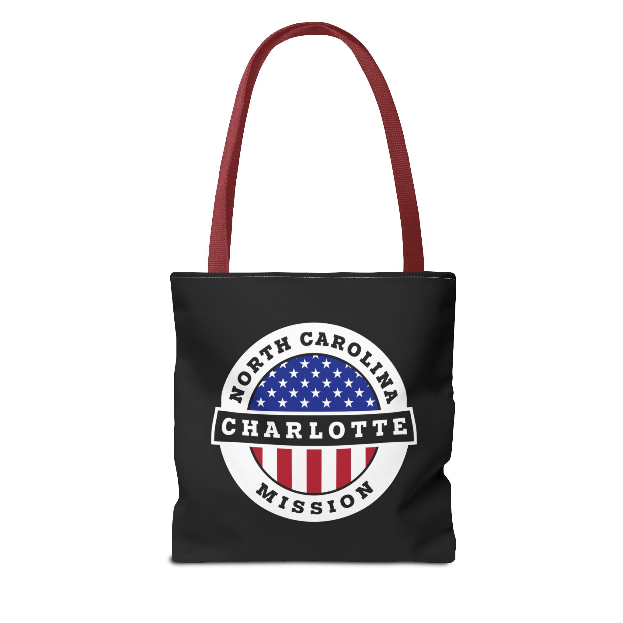 North Carolina Charlotte Mission USA Flag Logo Tote Bag Black - Latter-Day Saint LDS Missionary Gift - Book of Mormon