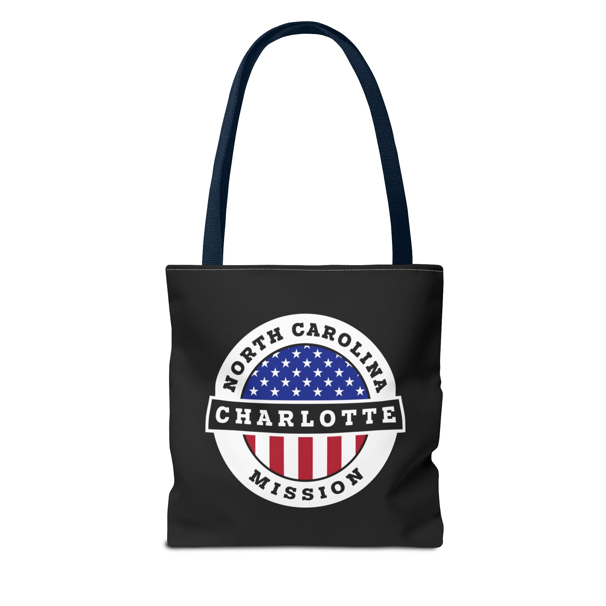 North Carolina Charlotte Mission USA Flag Logo Tote Bag Black - Latter-Day Saint LDS Missionary Gift - Book of Mormon