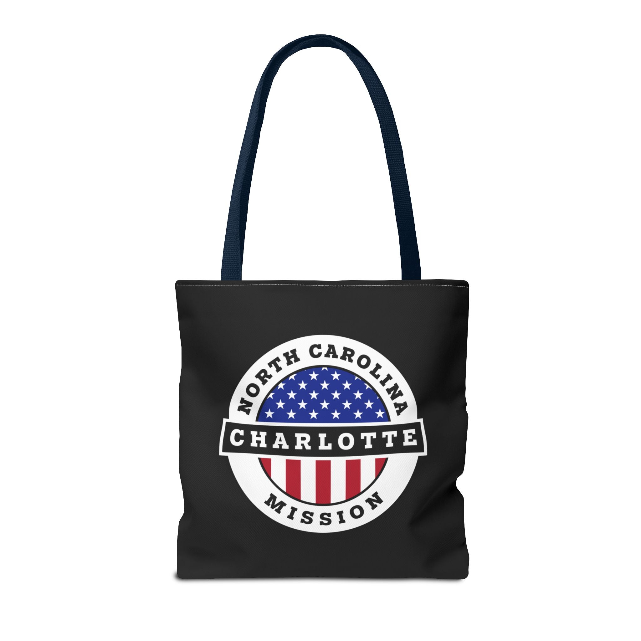 North Carolina Charlotte Mission USA Flag Logo Tote Bag Black - Latter-Day Saint LDS Missionary Gift - Book of Mormon