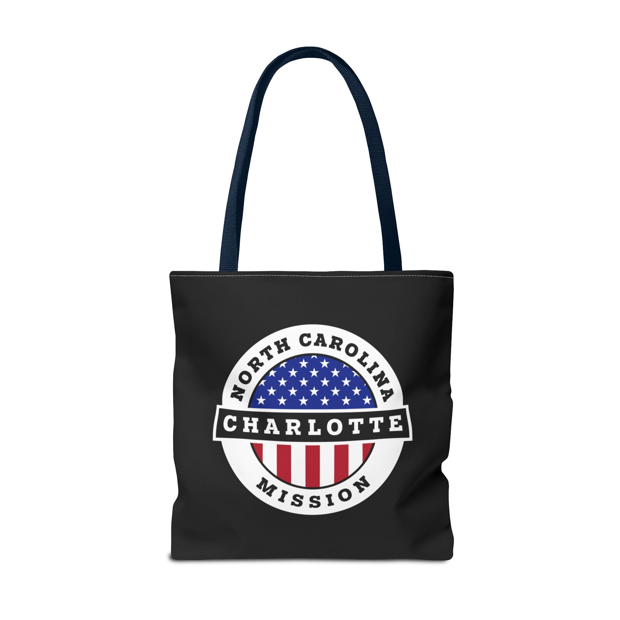 North Carolina Charlotte Mission USA Flag Logo Tote Bag Black - Latter-Day Saint LDS Missionary Gift - Book of Mormon