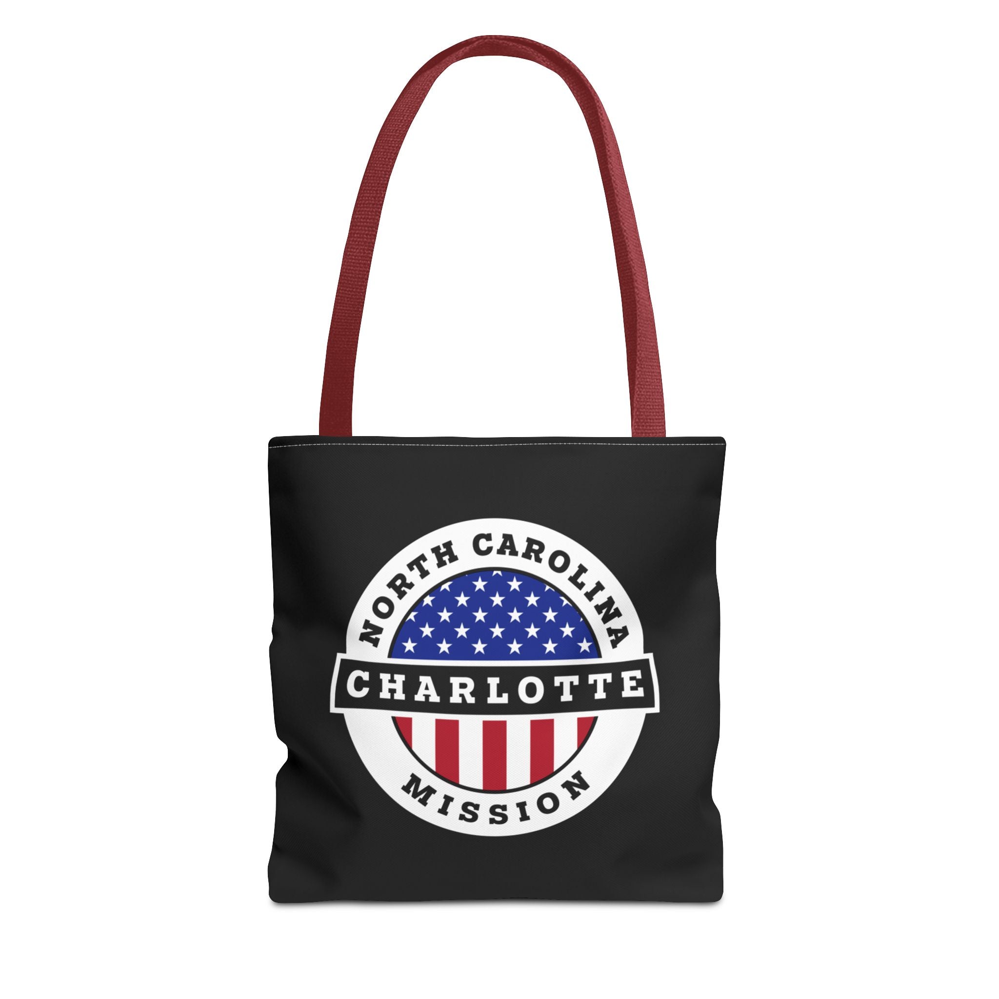North Carolina Charlotte Mission USA Flag Logo Tote Bag Black - Latter-Day Saint LDS Missionary Gift - Book of Mormon