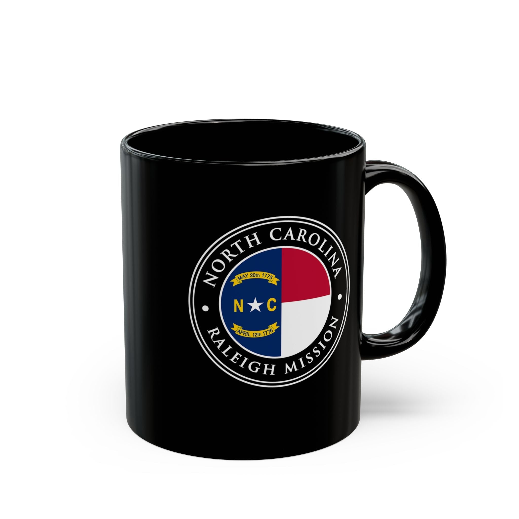 North Carolina Raleigh Mission State Flag Logo Ceramic Mug Black Name - Latter-Day Saint LDS Missionary Gift - Book of Mormon