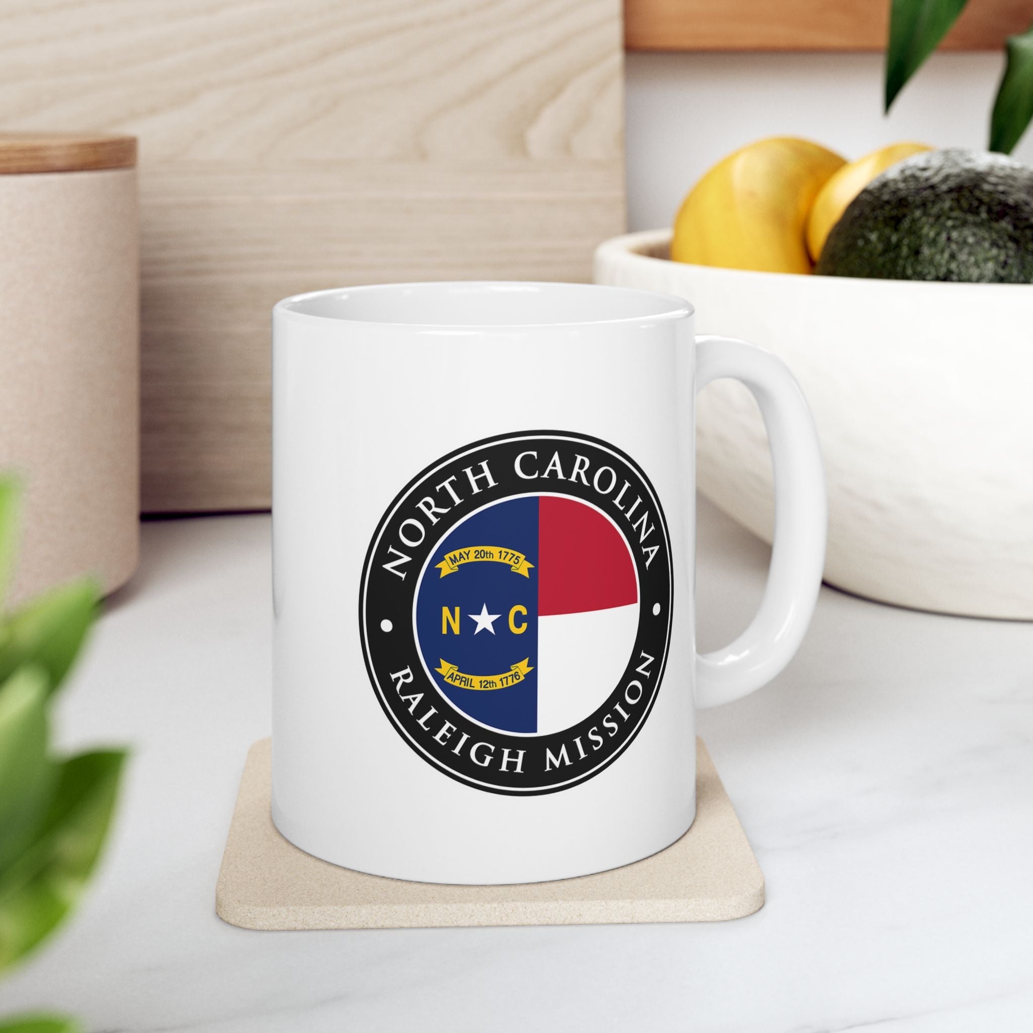 North Carolina Raleigh Mission State Flag Logo Ceramic Mug White Name - Latter-Day Saint LDS Missionary Gift - Book of Mormon