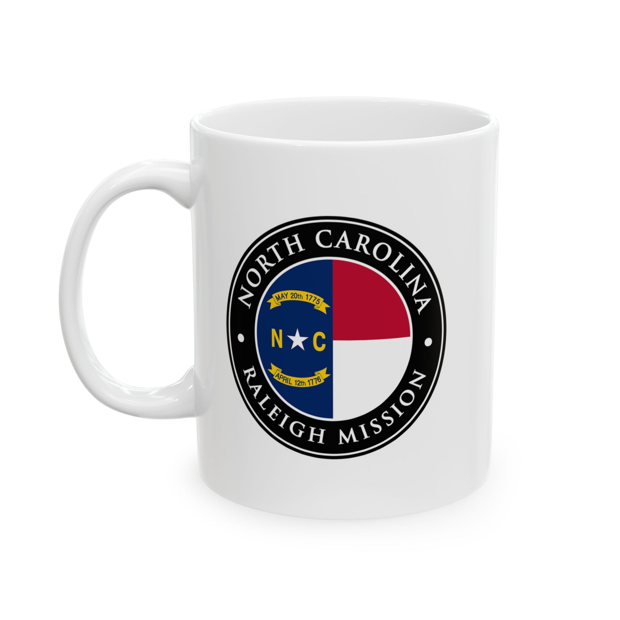 North Carolina Raleigh Mission State Flag Logo Ceramic Mug White Name - Latter-Day Saint LDS Missionary Gift - Book of Mormon