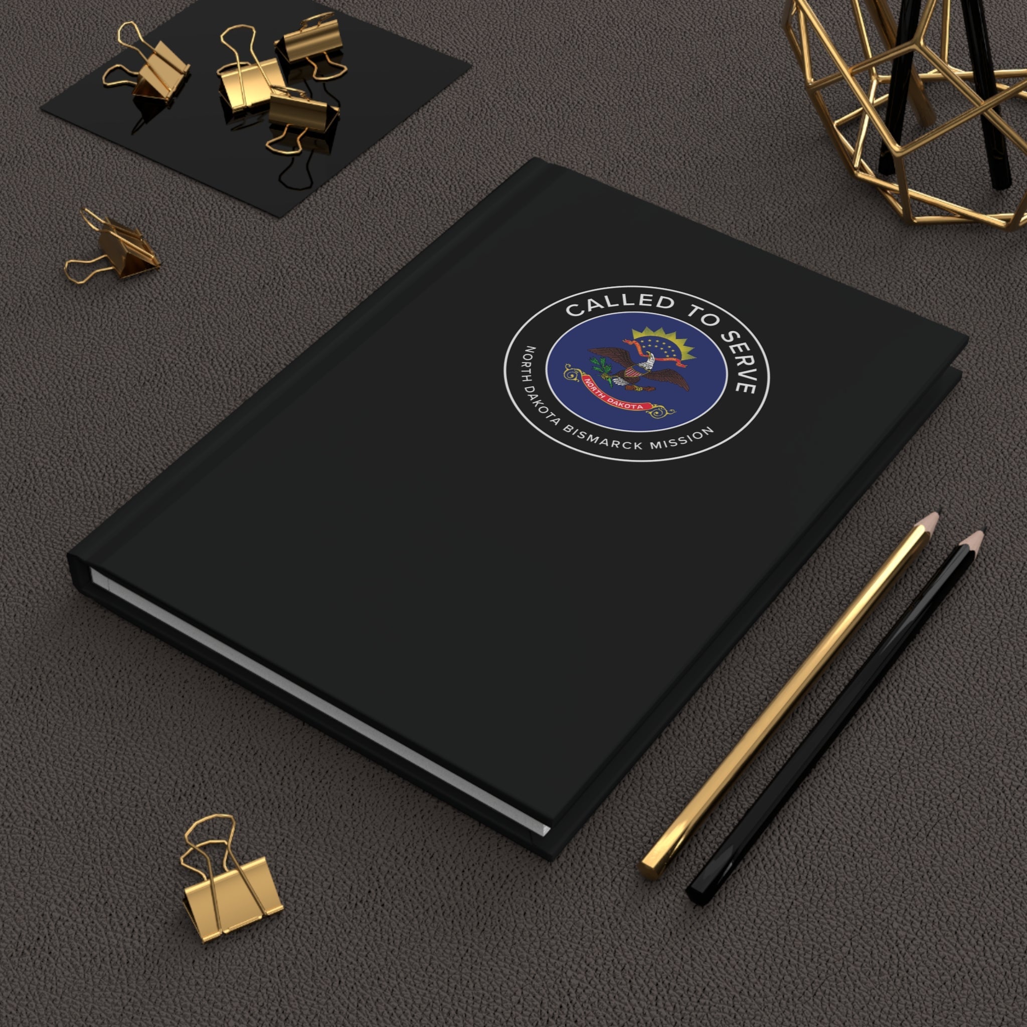 North Dakota Bismarck Mission Circle Flag Called to Serve Black Hardcover Journal Matte - Latter-Day Saint LDS Missionary Gift - Book of Mormon