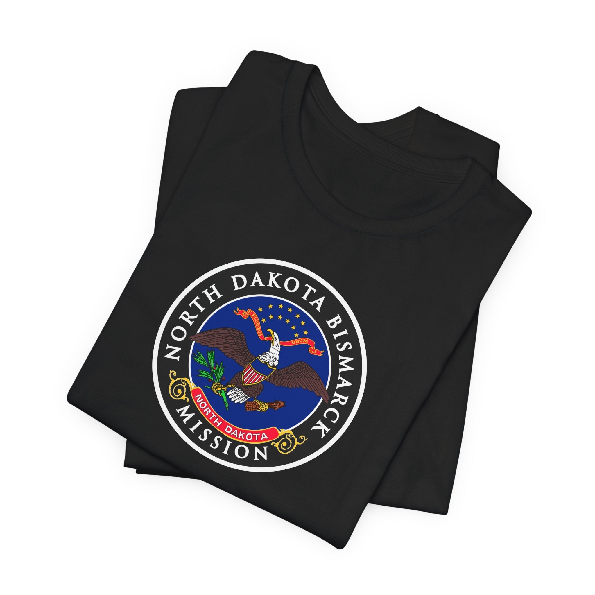 North Dakota Bismarck Mission State Flag Logo (Black Border) T-shirt - Mission Wishlist - LDS Missionary Gift Store