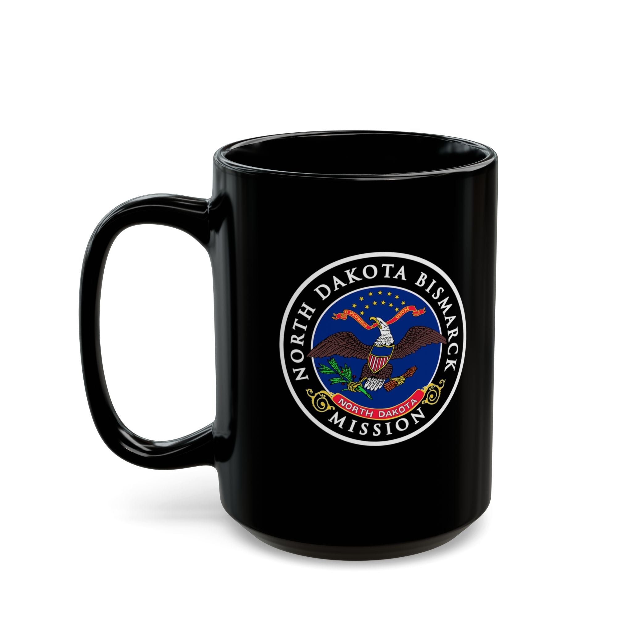North Dakota Bismarck Mission State Flag Logo Ceramic Mug Black Name - Latter-Day Saint LDS Missionary Gift - Book of Mormon