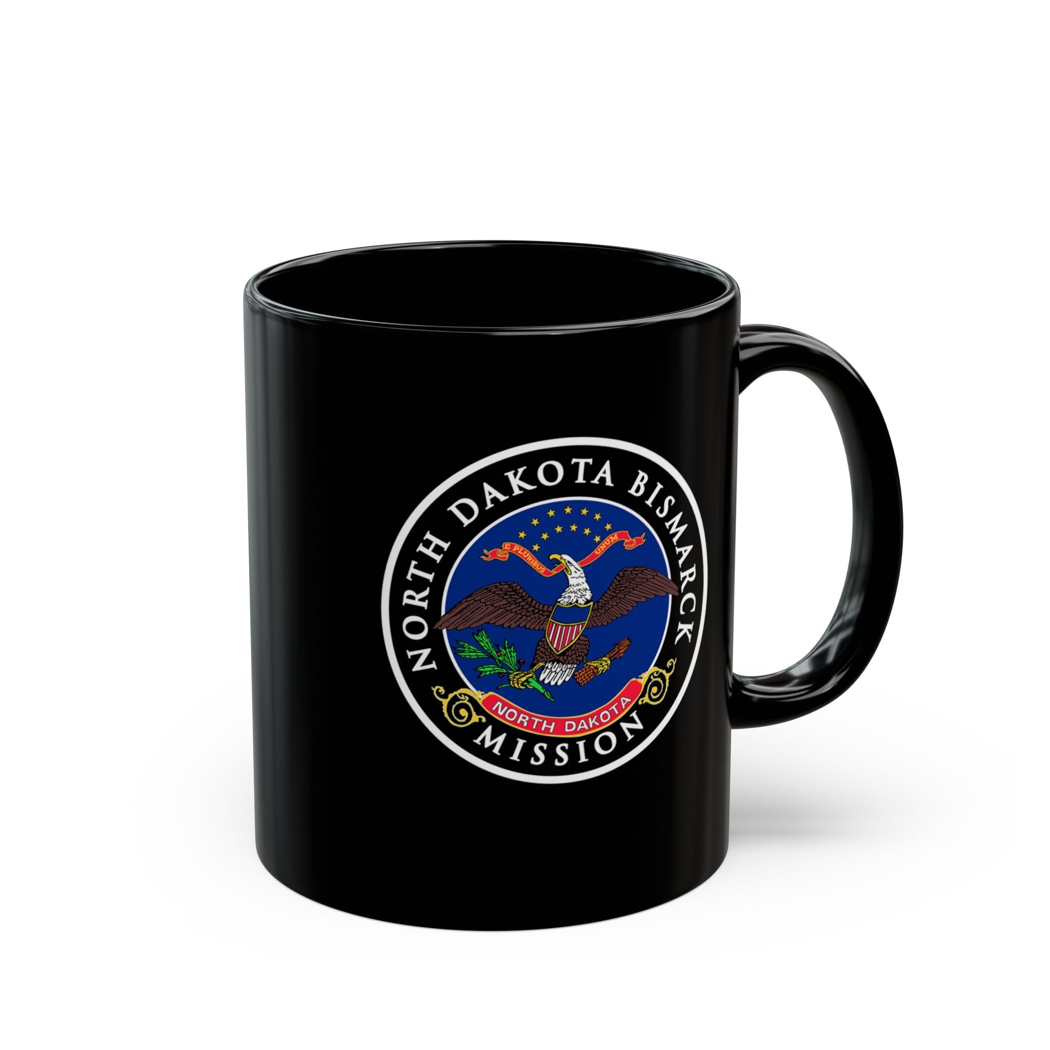 North Dakota Bismarck Mission State Flag Logo Ceramic Mug Black Name - Latter-Day Saint LDS Missionary Gift - Book of Mormon