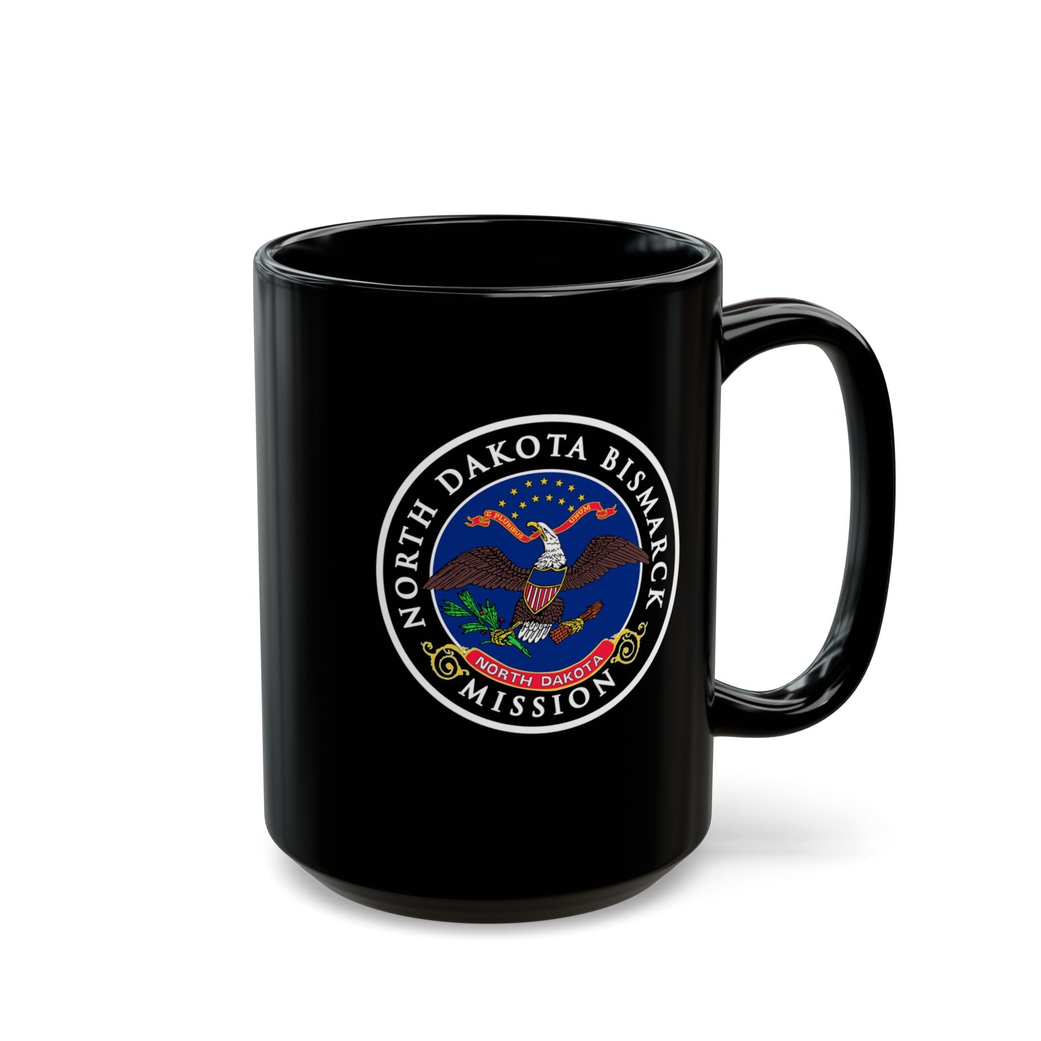 North Dakota Bismarck Mission State Flag Logo Ceramic Mug Black Name - Latter-Day Saint LDS Missionary Gift - Book of Mormon
