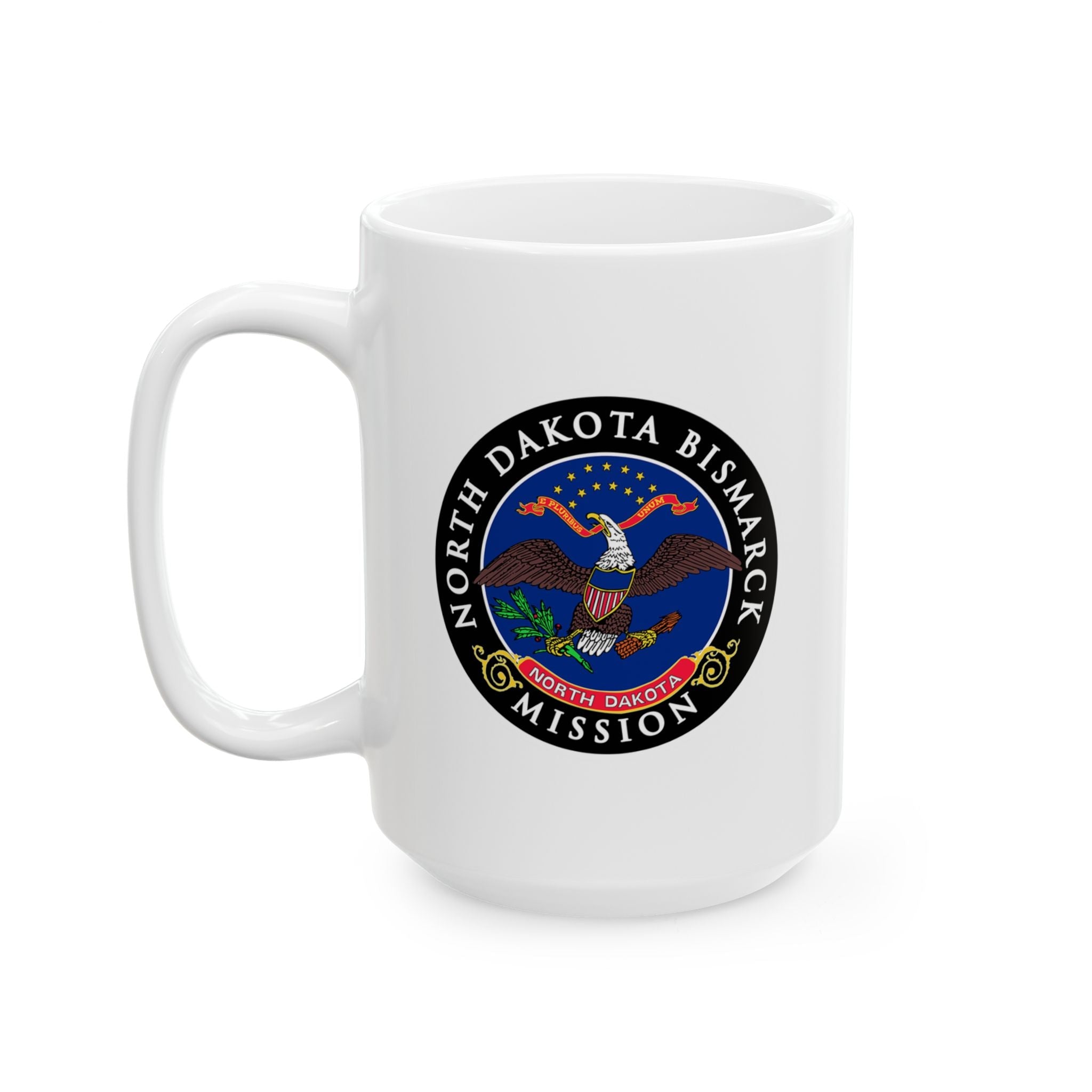 North Dakota Bismarck Mission State Flag Logo Ceramic Mug White Name - Latter-Day Saint LDS Missionary Gift - Book of Mormon