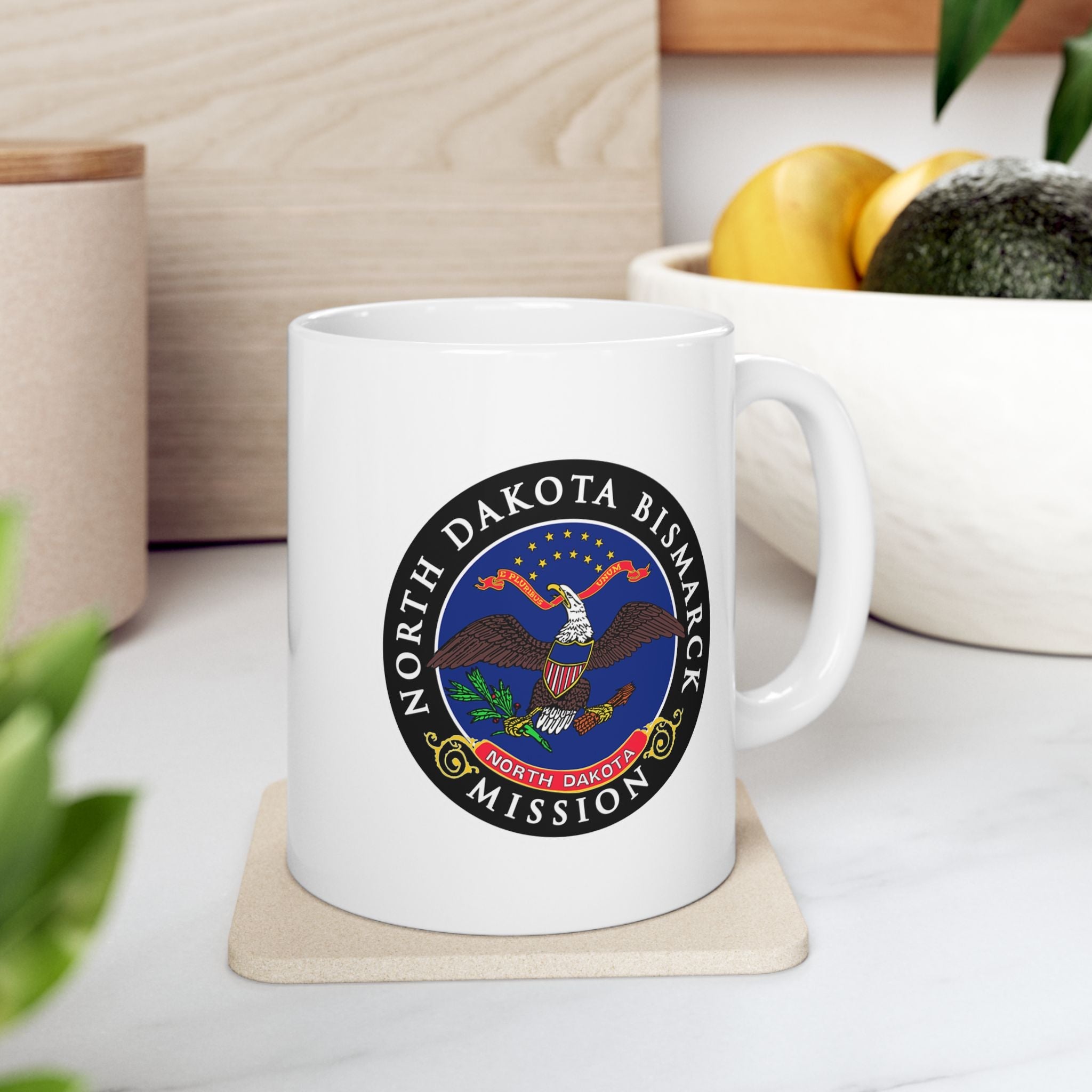 North Dakota Bismarck Mission State Flag Logo Ceramic Mug White Name - Latter-Day Saint LDS Missionary Gift - Book of Mormon
