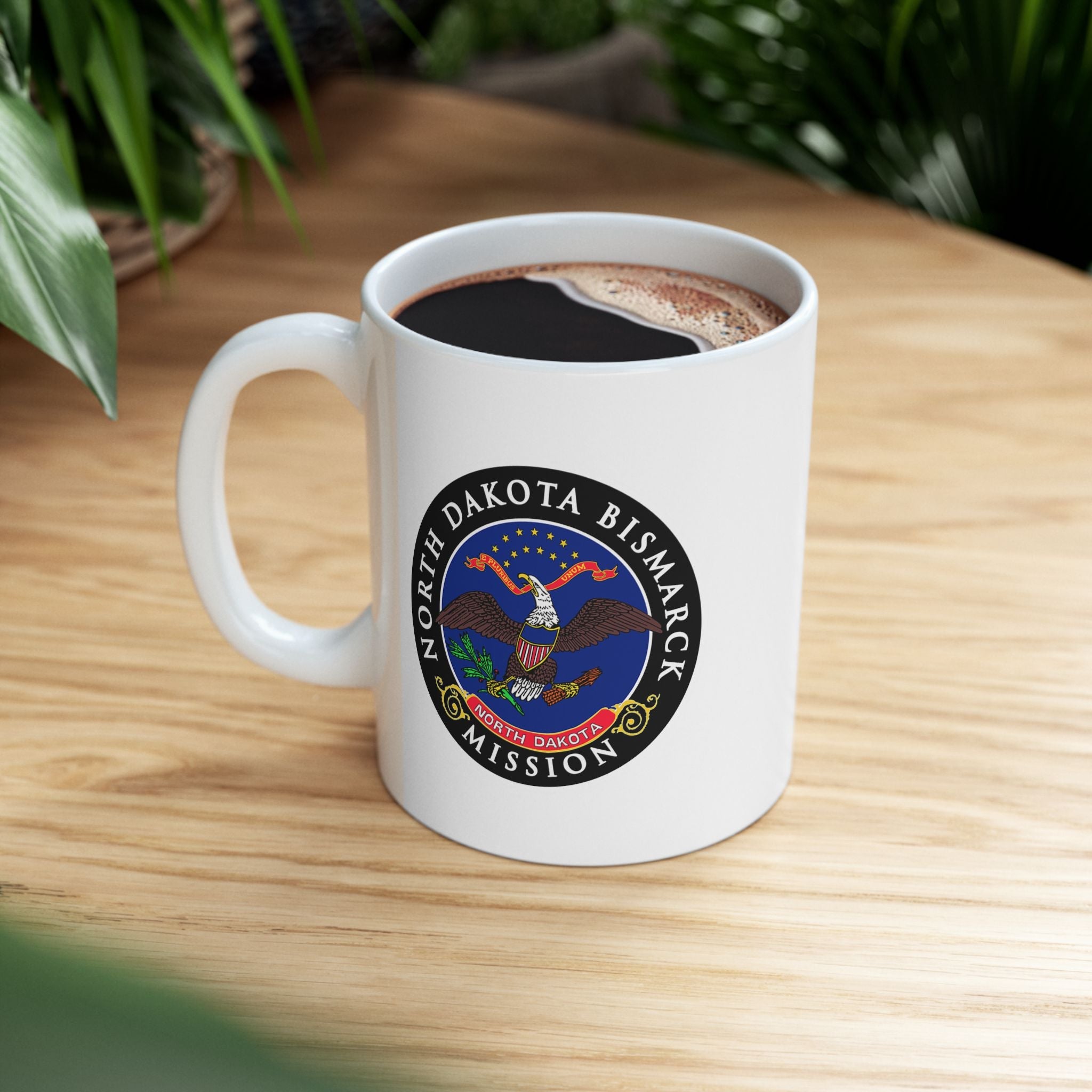 North Dakota Bismarck Mission State Flag Logo Ceramic Mug White Name - Latter-Day Saint LDS Missionary Gift - Book of Mormon