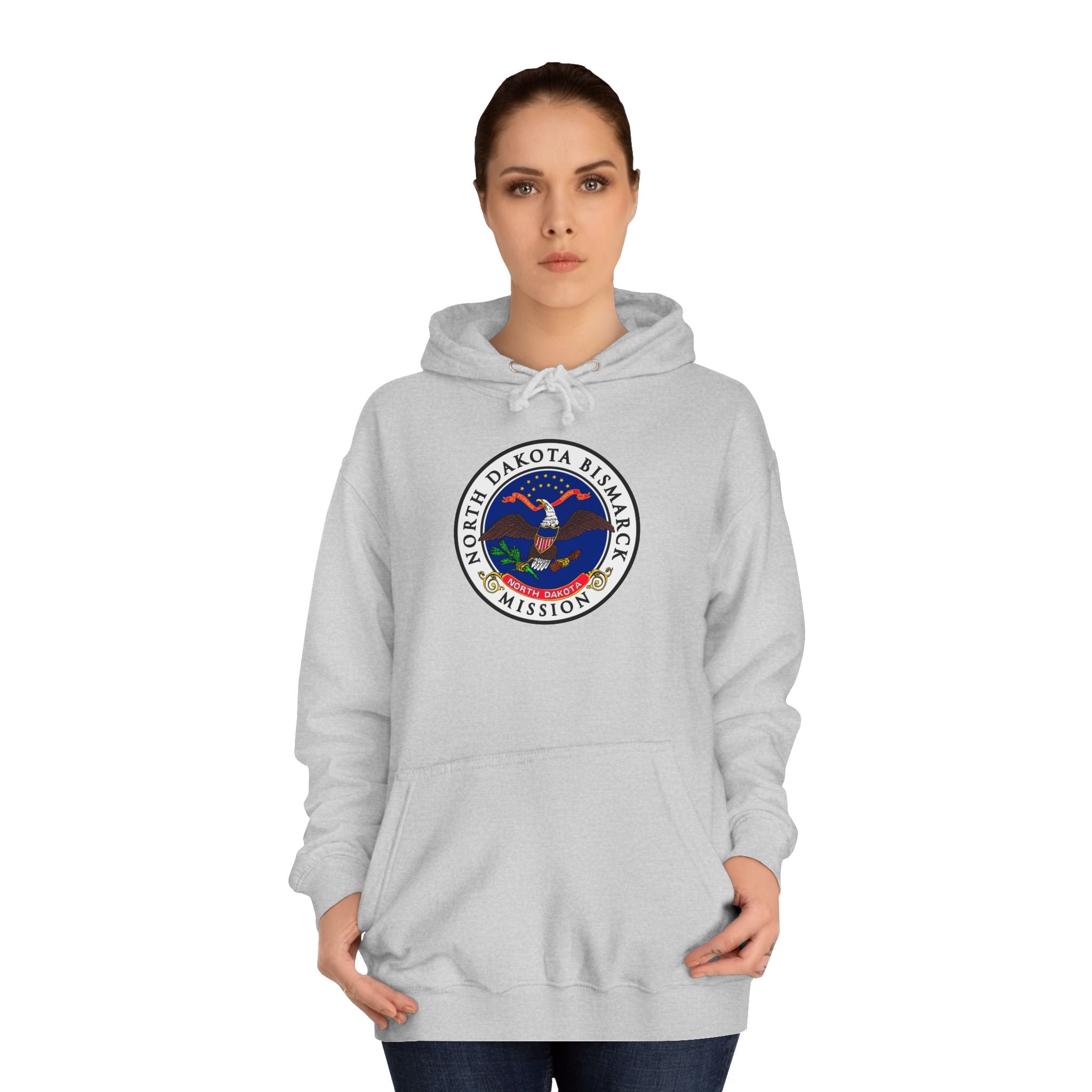 North Dakota Bismarck Mission State Flag Logo (White Border) College Hoodie - Mission Wishlist - LDS Missionary Gift Store