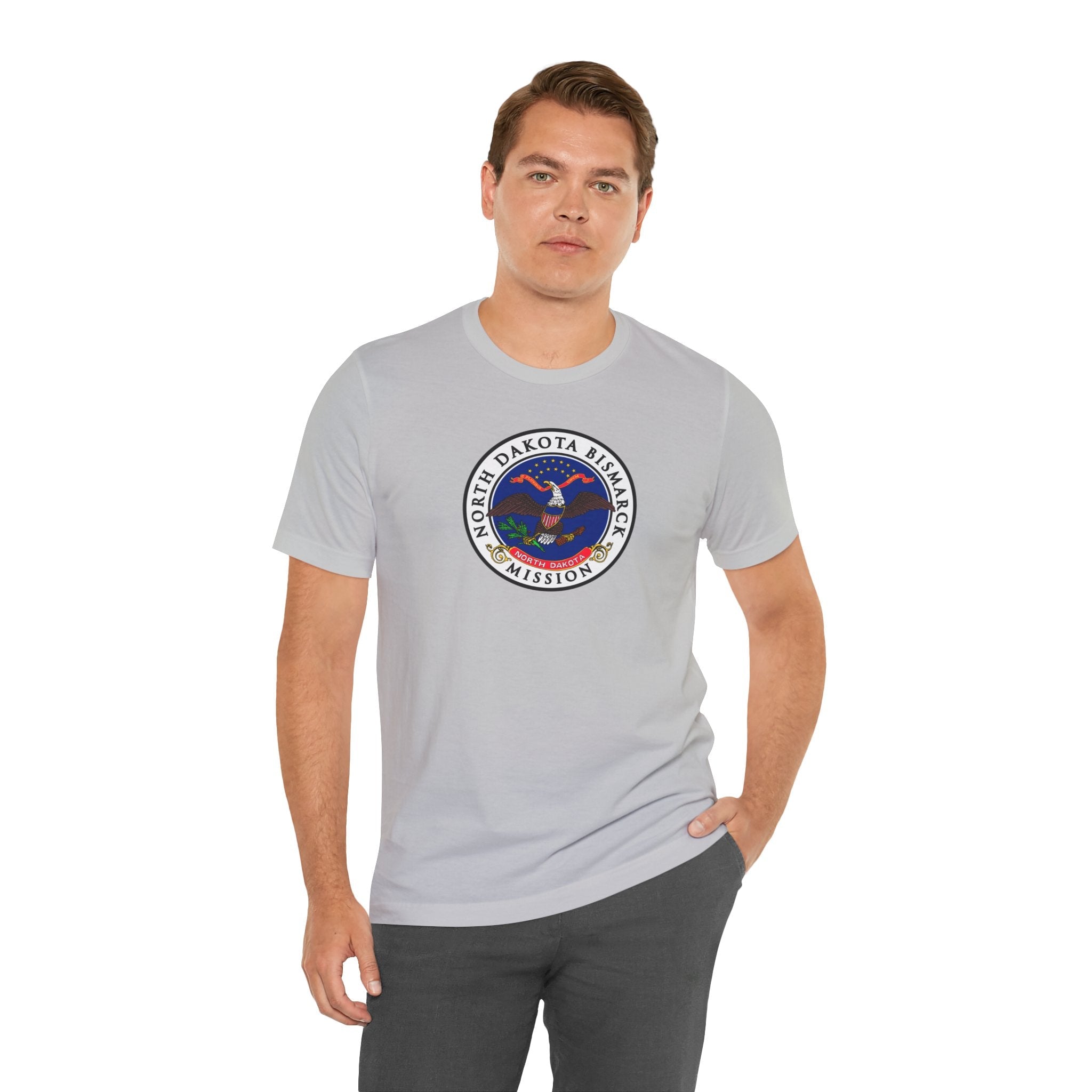 North Dakota Bismarck Mission State Flag Logo (White Border) T-shirt - Mission Wishlist - LDS Missionary Gift Store