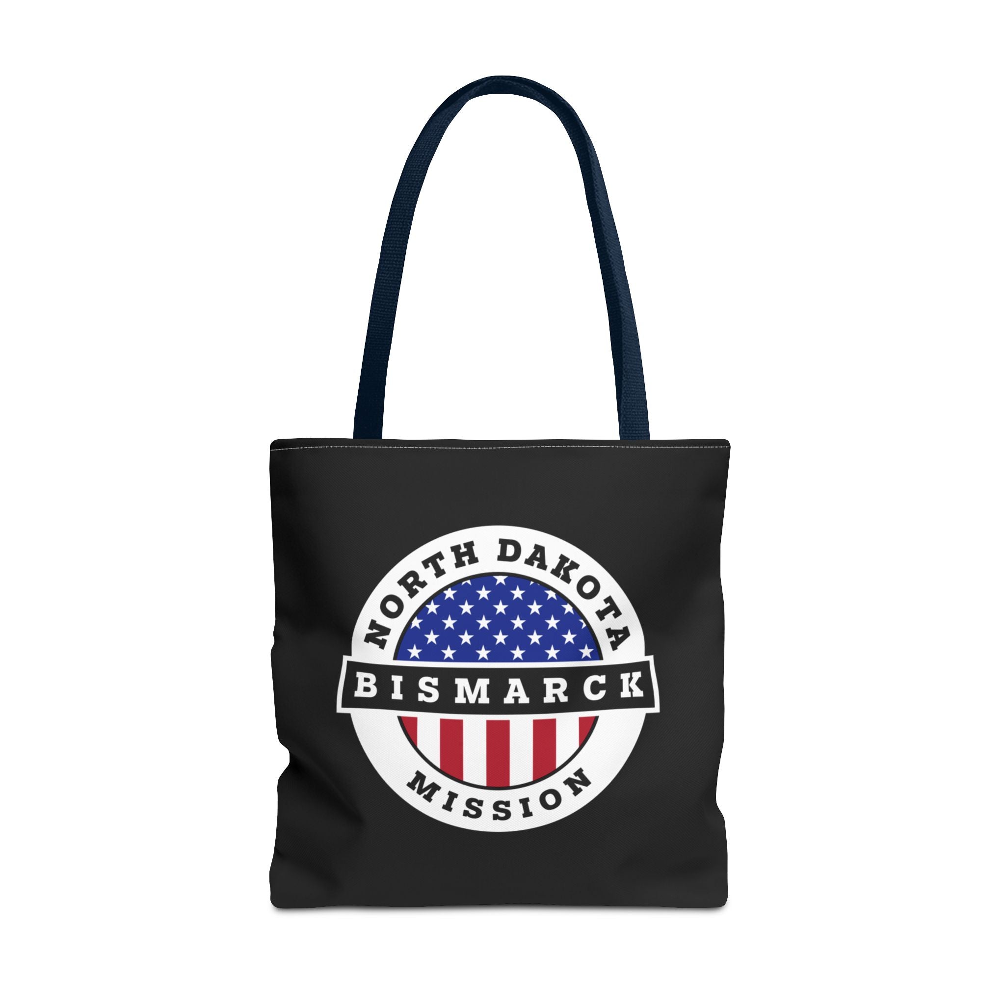 North Dakota Bismarck Mission USA Flag Logo Tote Bag Black - Latter-Day Saint LDS Missionary Gift - Book of Mormon
