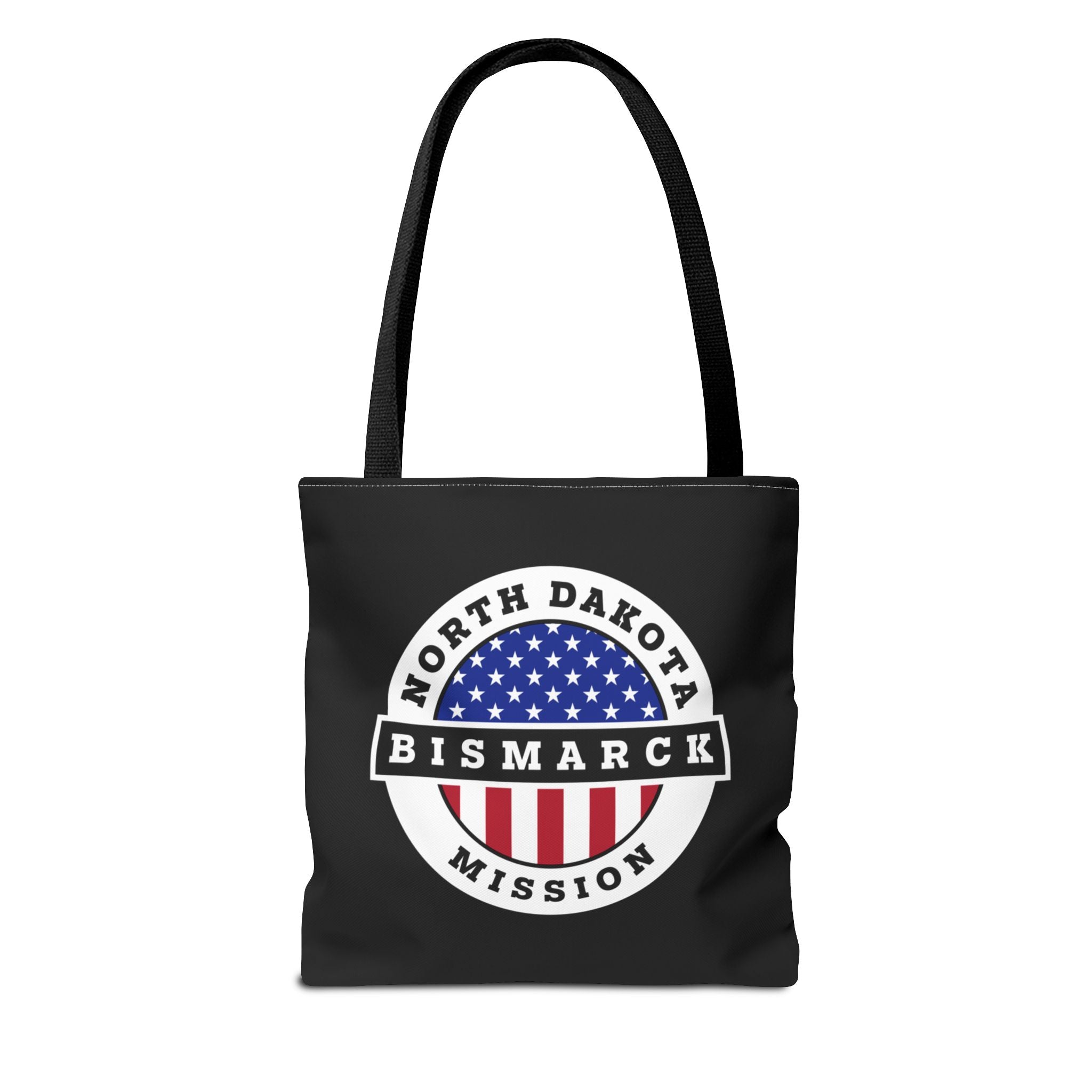 North Dakota Bismarck Mission USA Flag Logo Tote Bag Black - Latter-Day Saint LDS Missionary Gift - Book of Mormon