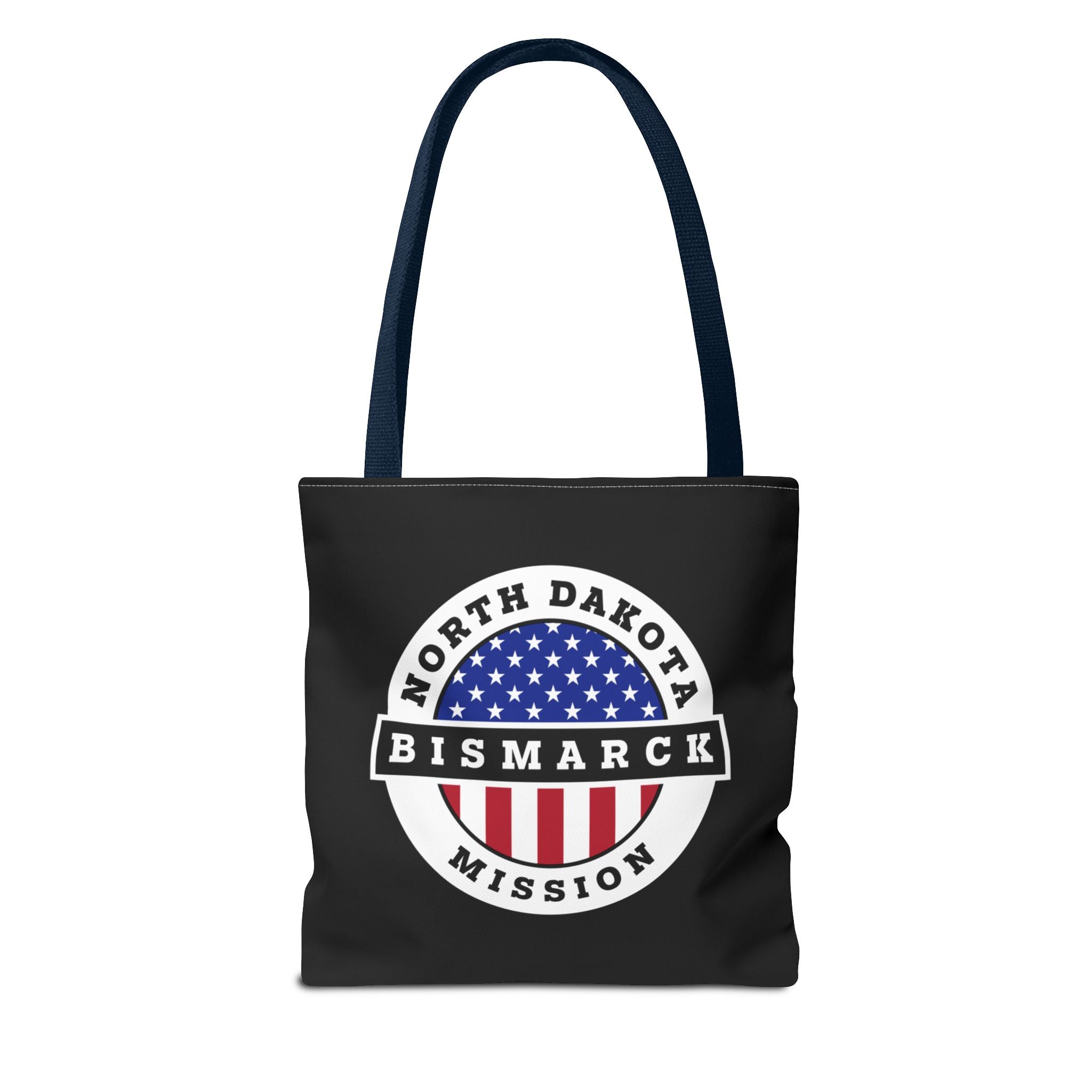 North Dakota Bismarck Mission USA Flag Logo Tote Bag Black - Latter-Day Saint LDS Missionary Gift - Book of Mormon