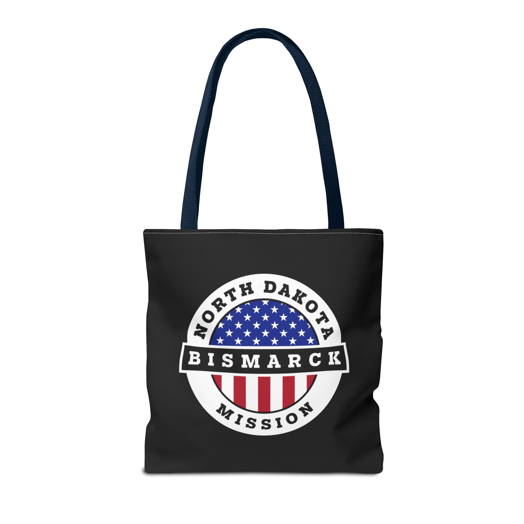 North Dakota Bismarck Mission USA Flag Logo Tote Bag Black - Latter-Day Saint LDS Missionary Gift - Book of Mormon