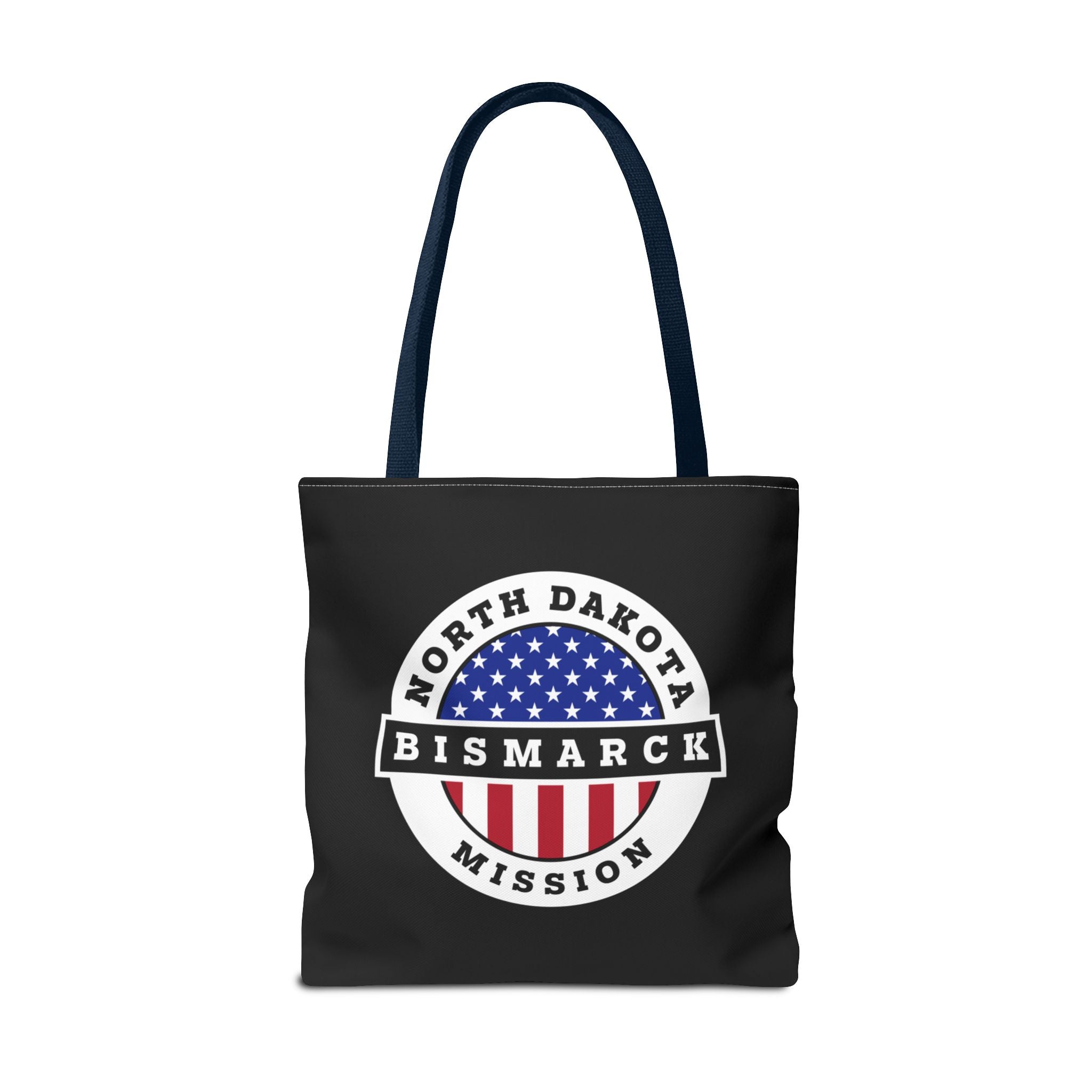 North Dakota Bismarck Mission USA Flag Logo Tote Bag Black - Latter-Day Saint LDS Missionary Gift - Book of Mormon