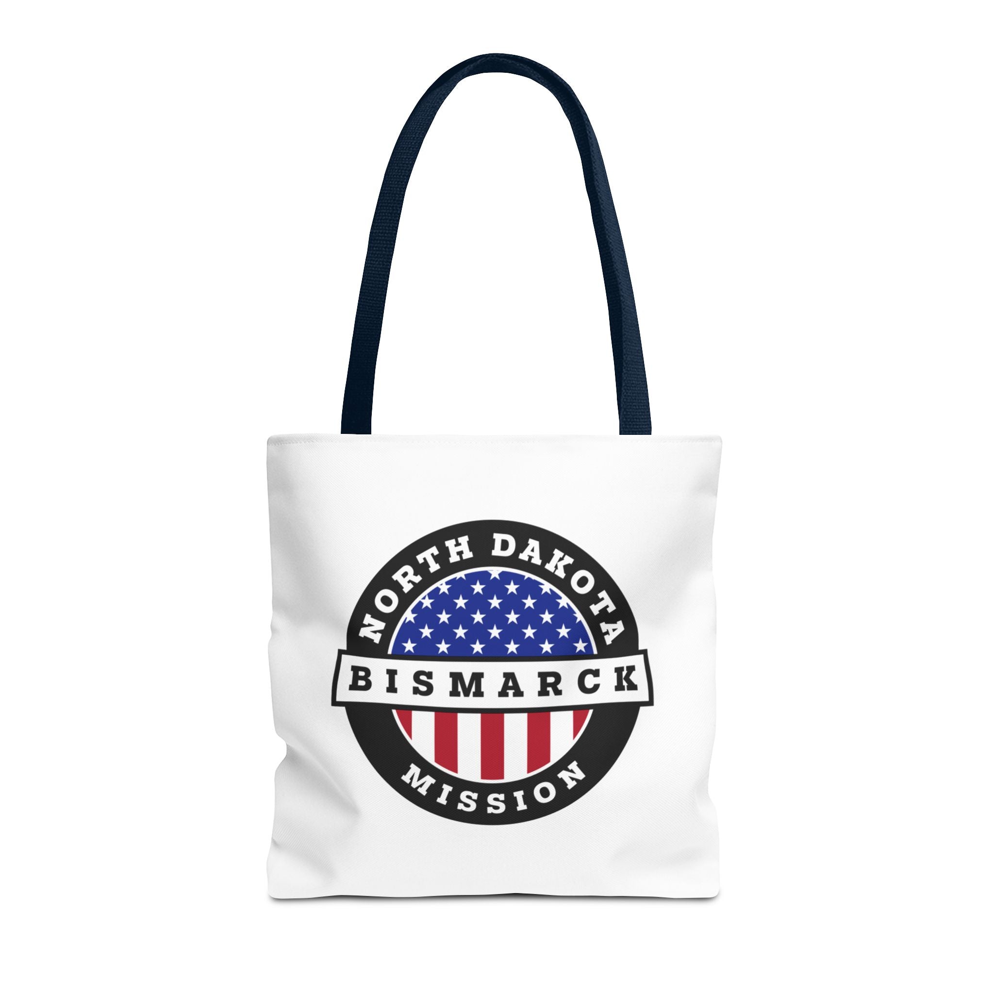 North Dakota Bismarck Mission USA Flag Logo Tote Bag White - Mission Wishlist - LDS Missionary Gift Store