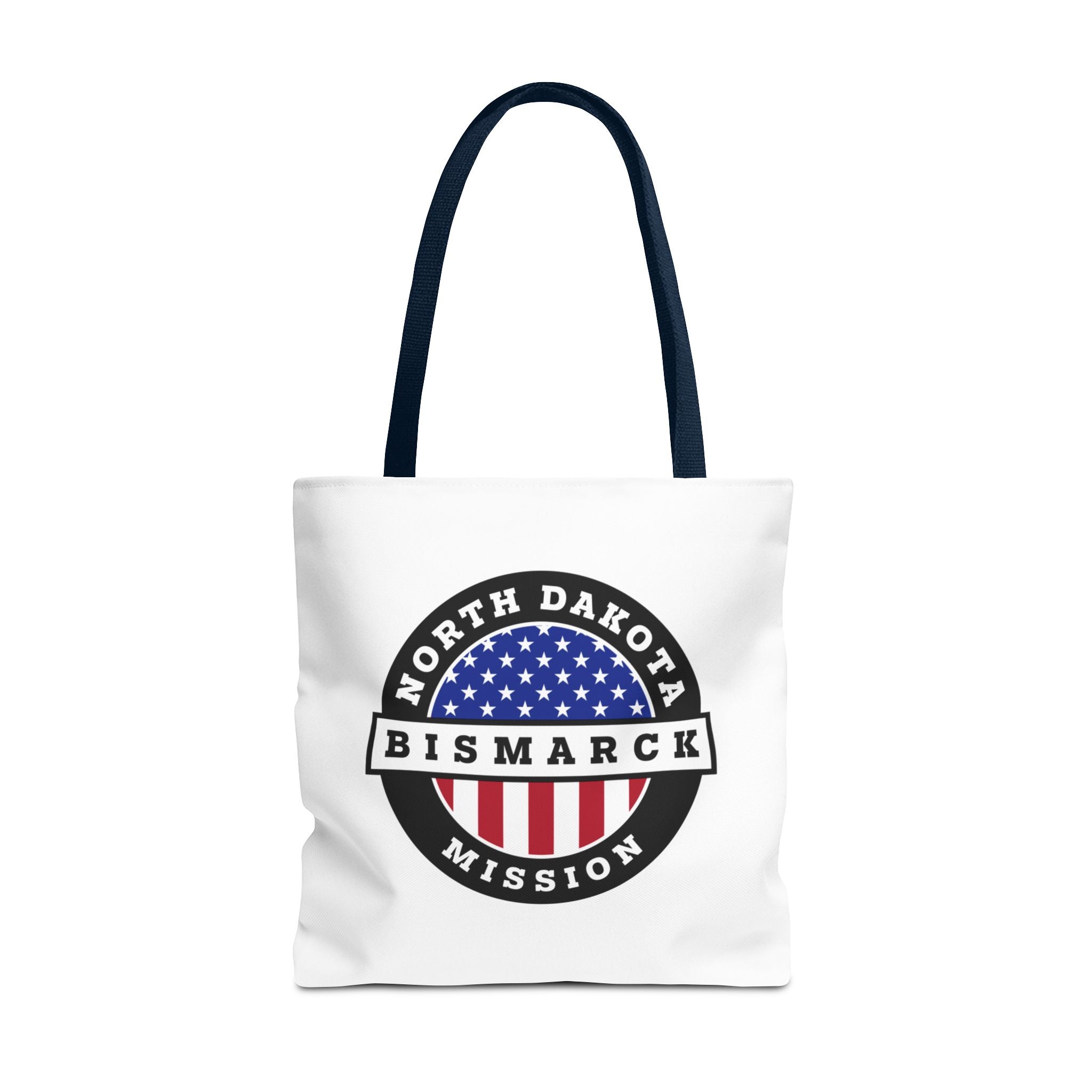 North Dakota Bismarck Mission USA Flag Logo Tote Bag White - Mission Wishlist - LDS Missionary Gift Store