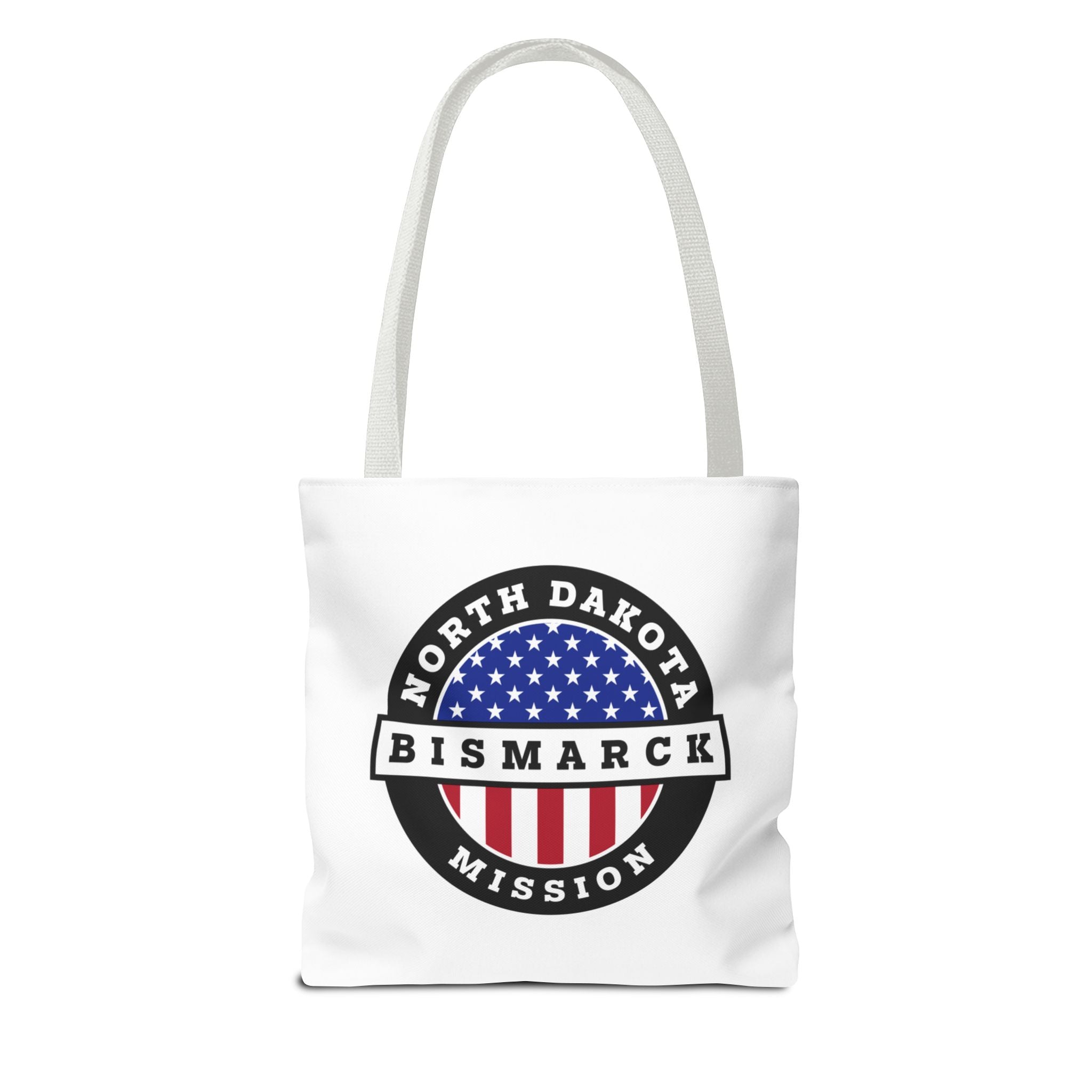 North Dakota Bismarck Mission USA Flag Logo Tote Bag White - Mission Wishlist - LDS Missionary Gift Store