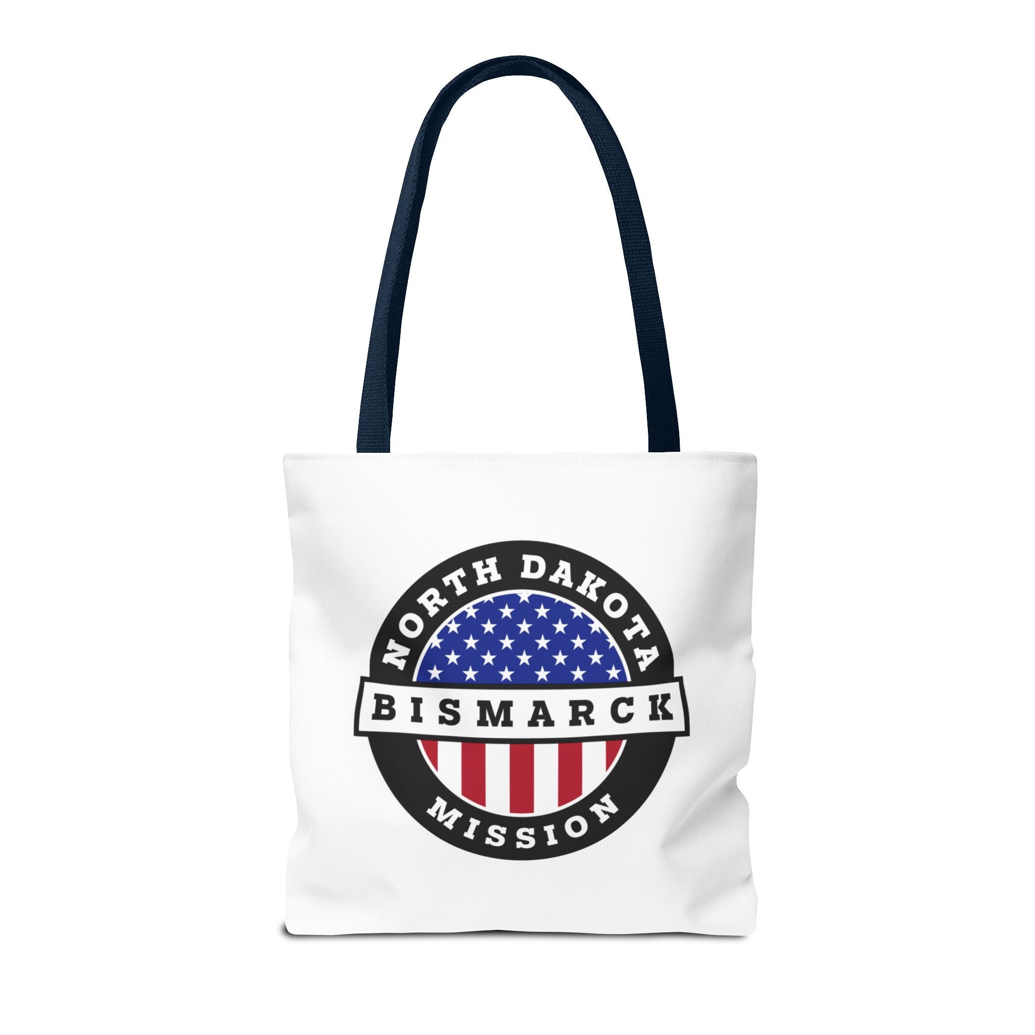 North Dakota Bismarck Mission USA Flag Logo Tote Bag White - Mission Wishlist - LDS Missionary Gift Store