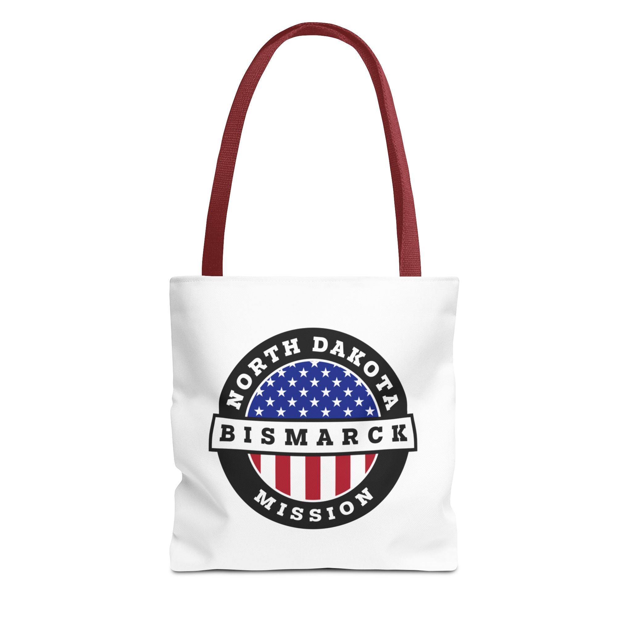 North Dakota Bismarck Mission USA Flag Logo Tote Bag White - Mission Wishlist - LDS Missionary Gift Store